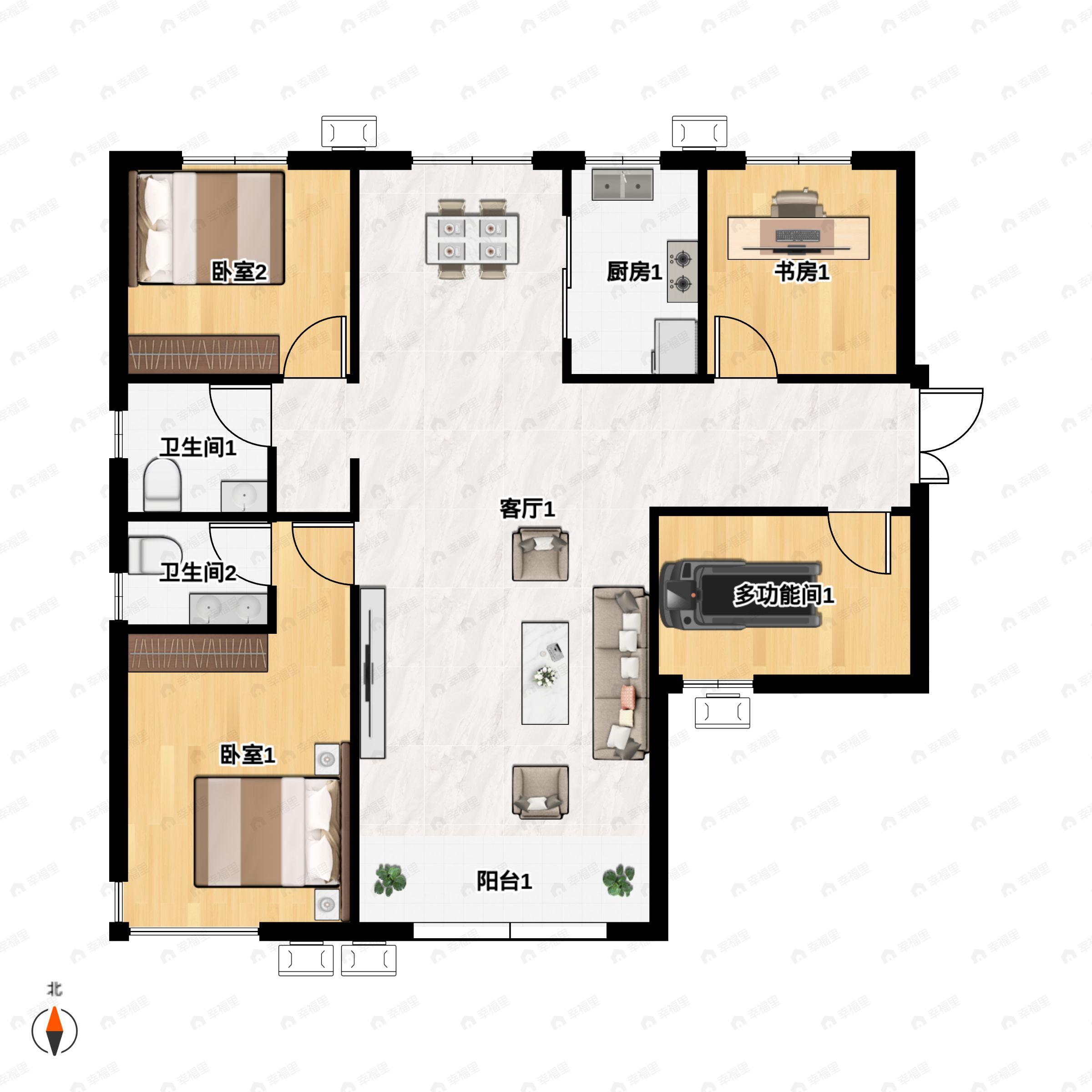 4室2厅2卫建面134平南户型图