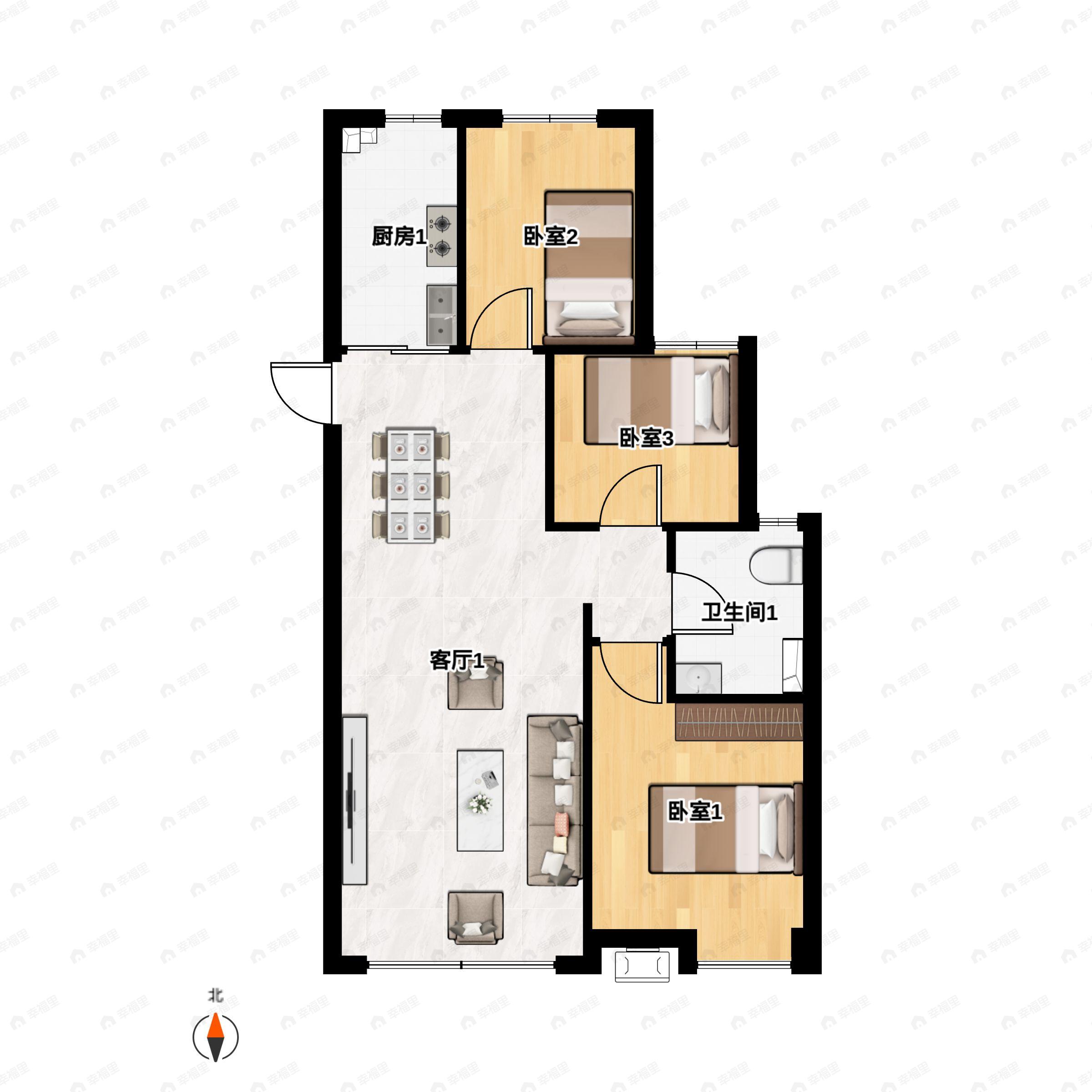 3室2厅1卫建面109平南户型图
