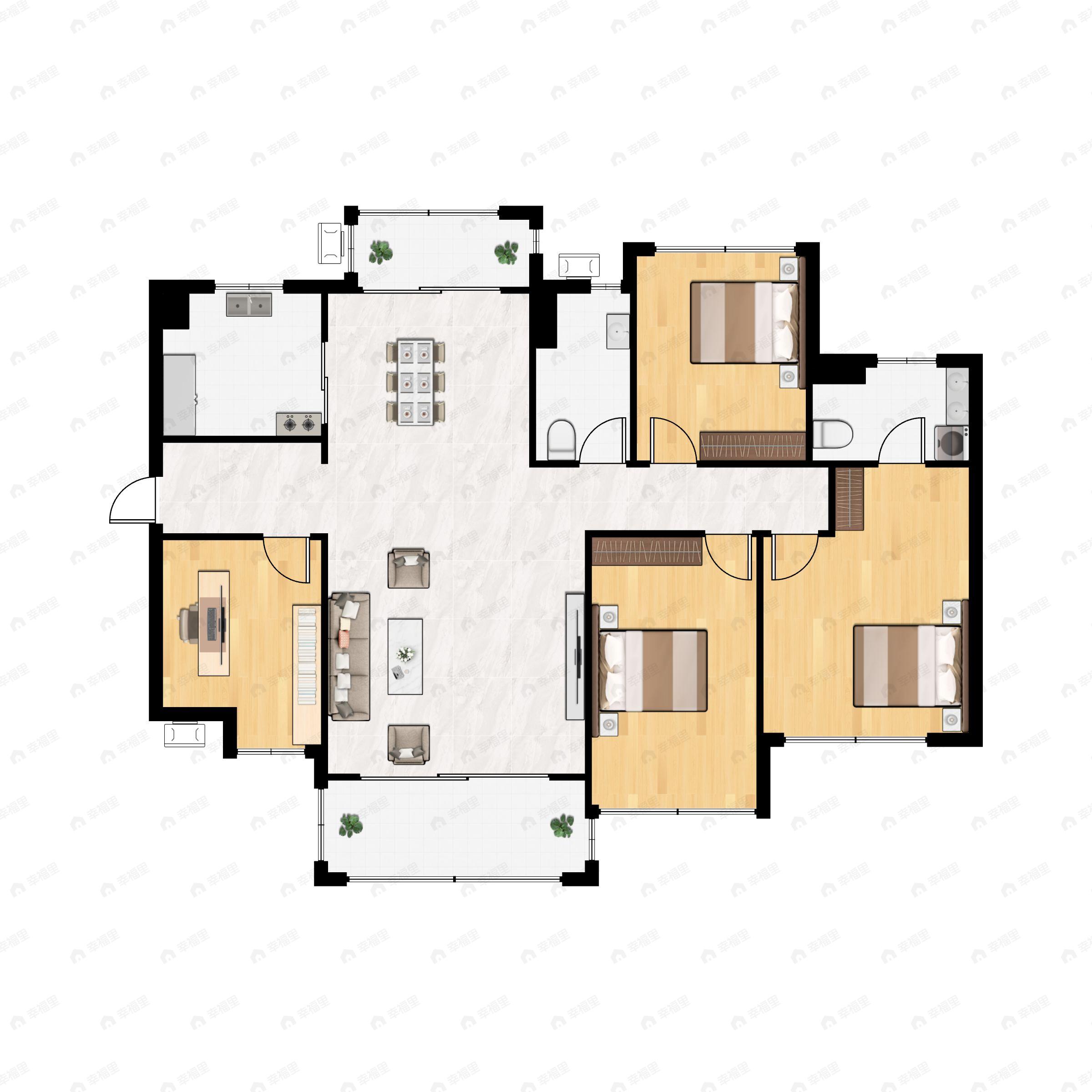 4室2厅2卫建面134平南户型图