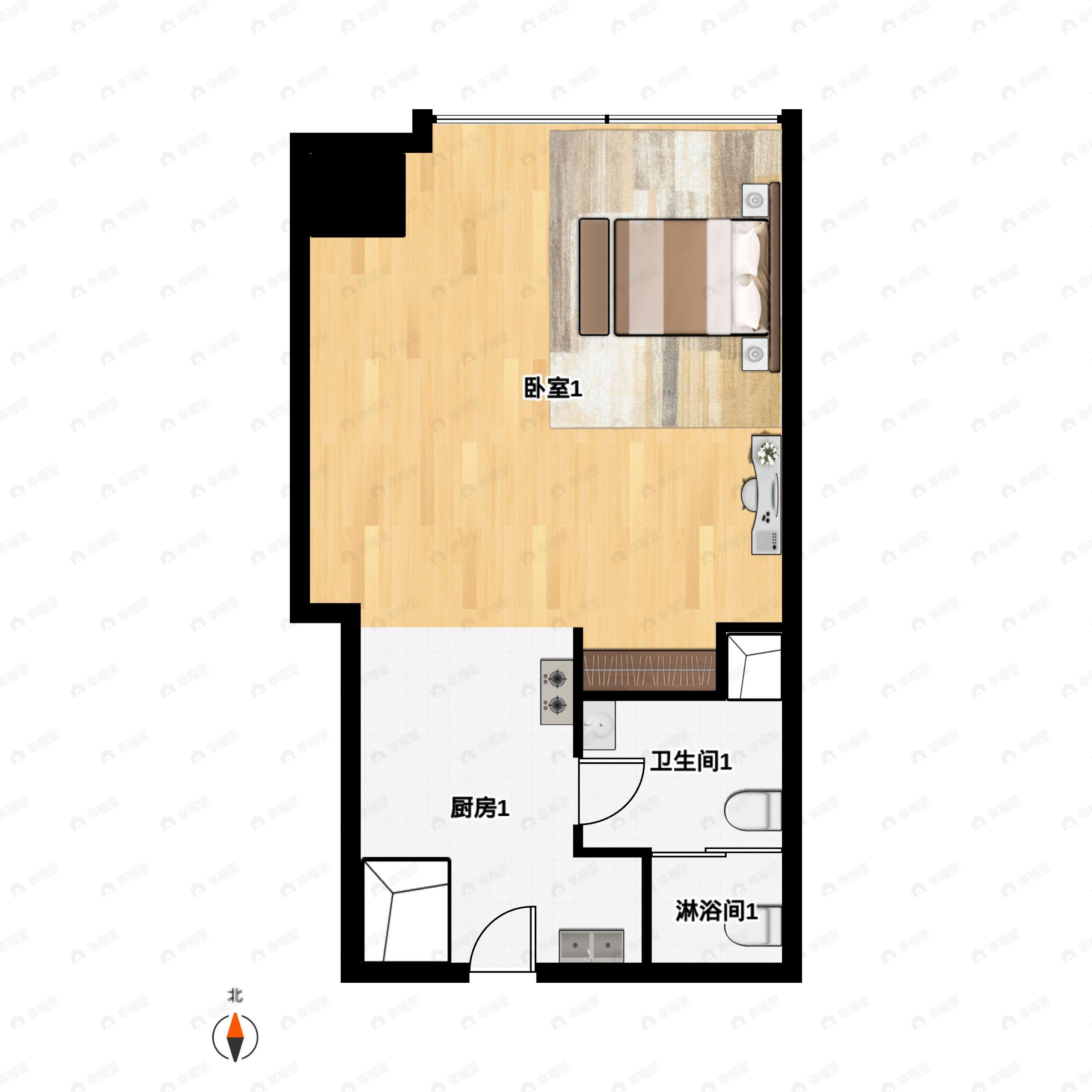 1室1厅1卫建面55m²东户型图