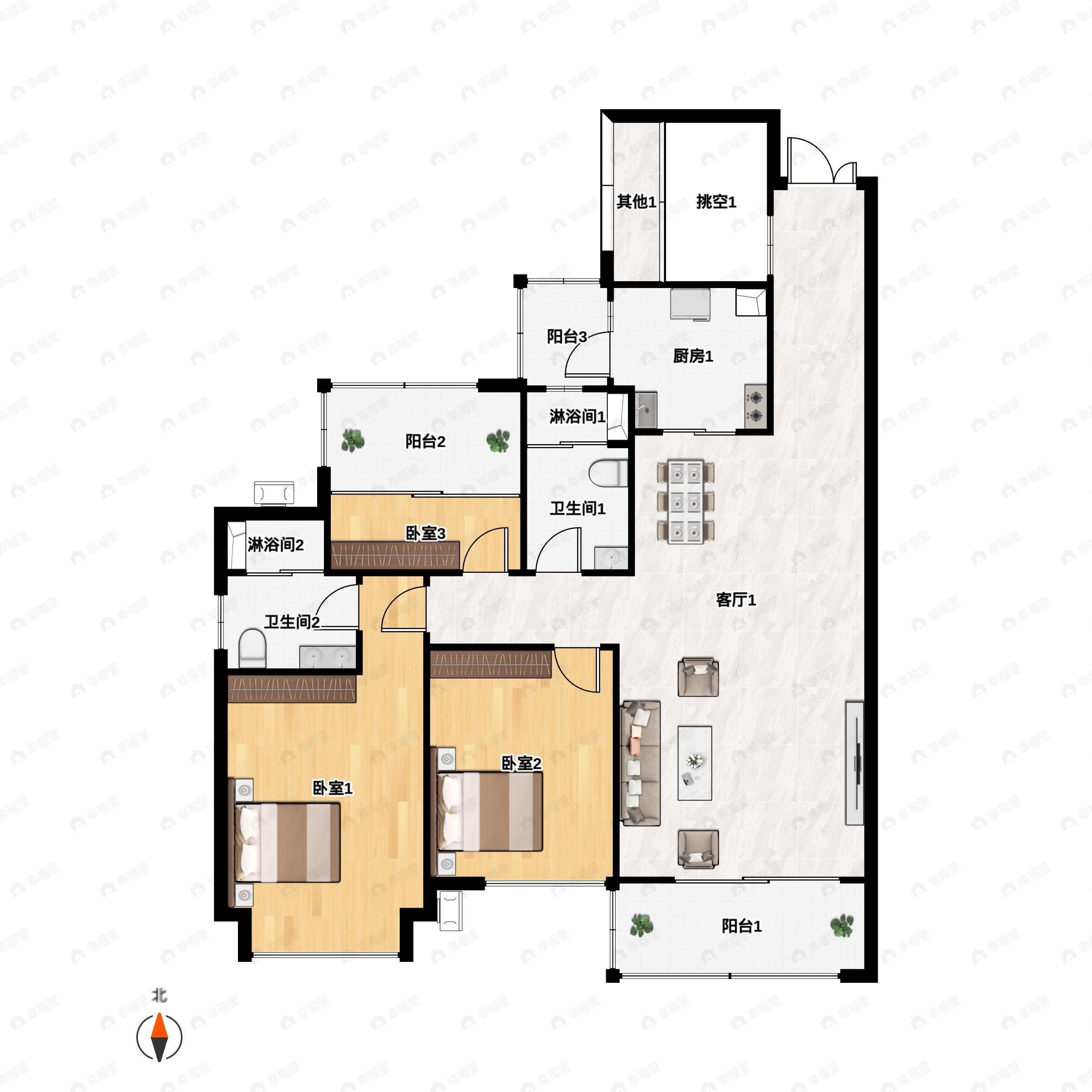 3室2厅2卫建面116平户型图
