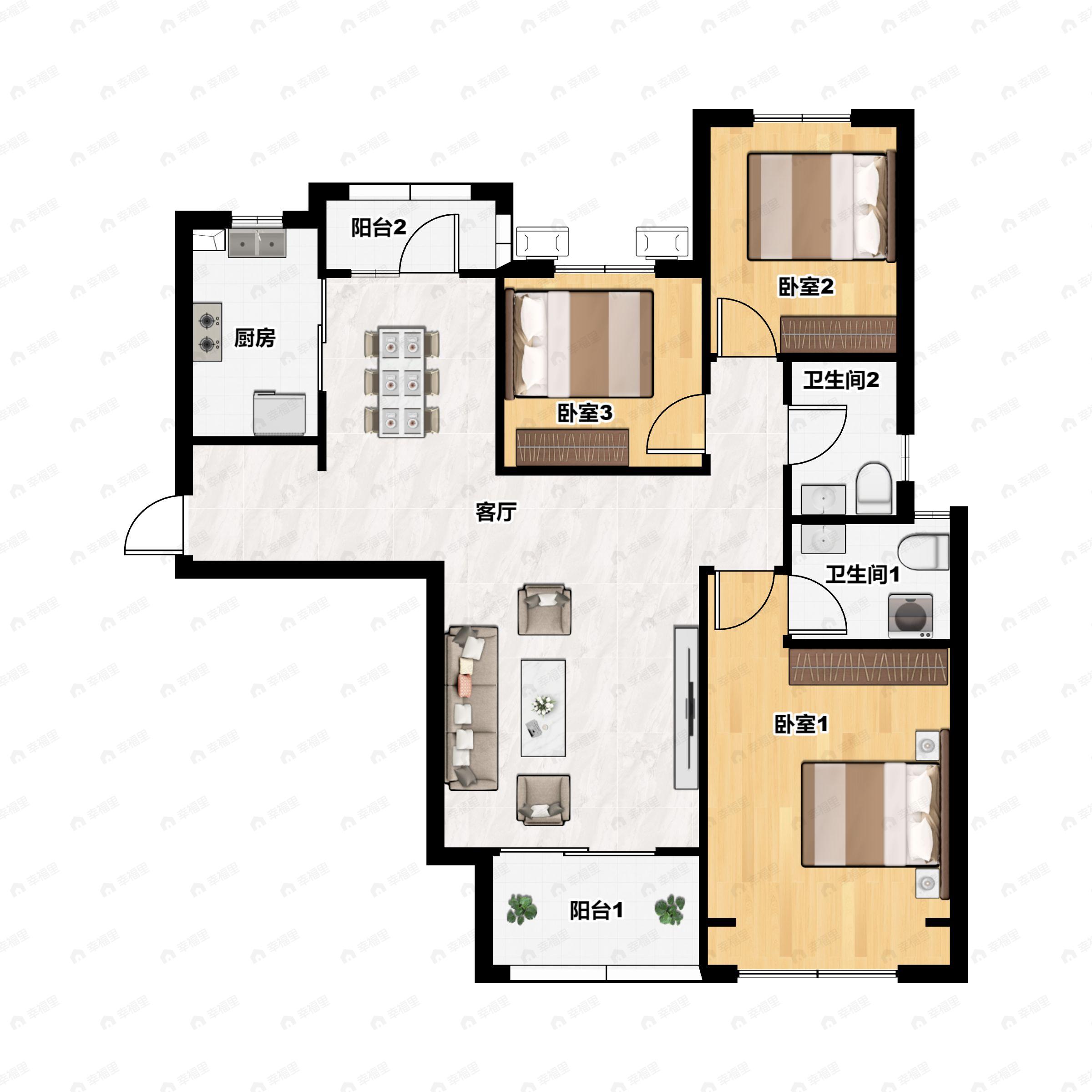 3室2厅2卫建面123平户型图