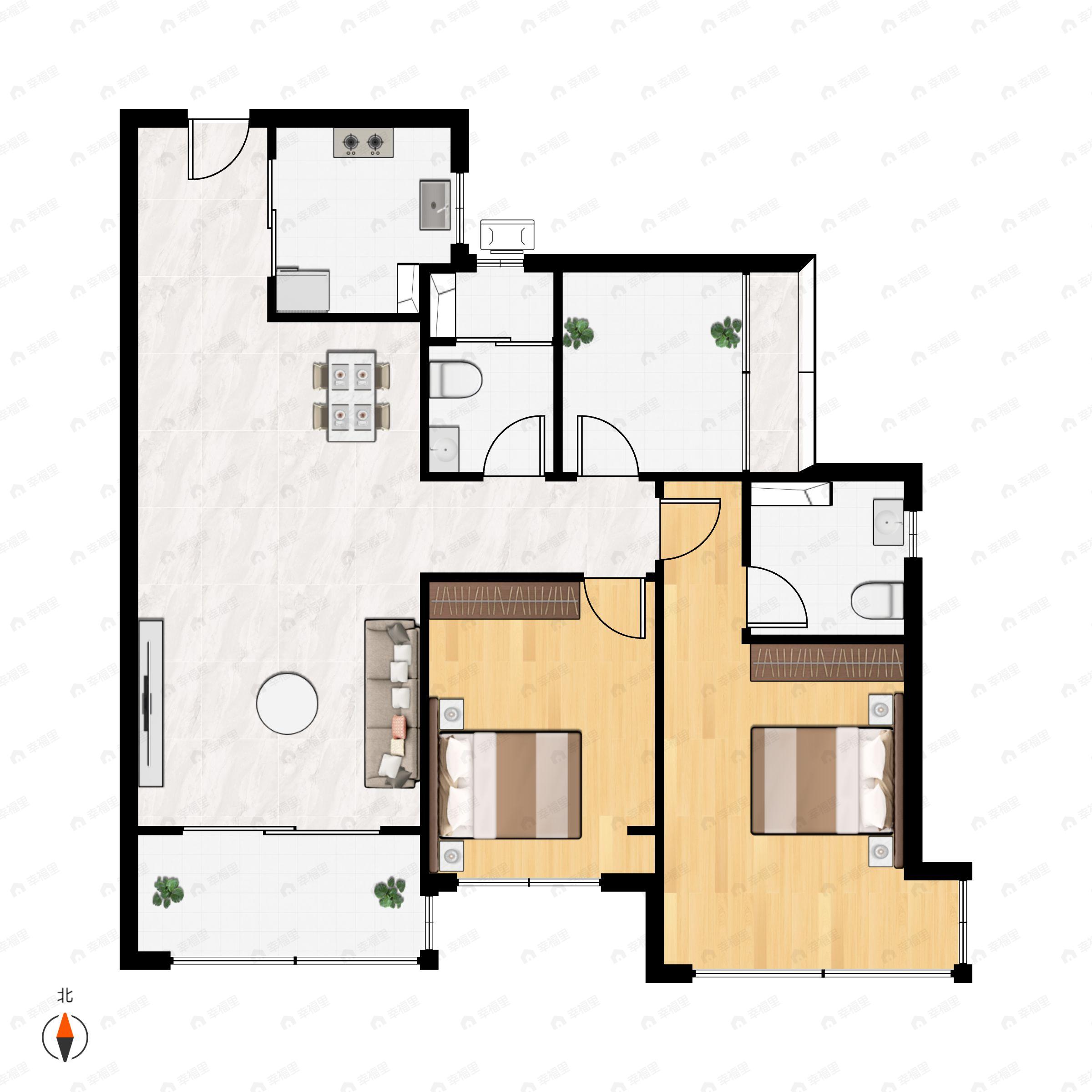 新城·博富领会国际2室2厅2卫户型图