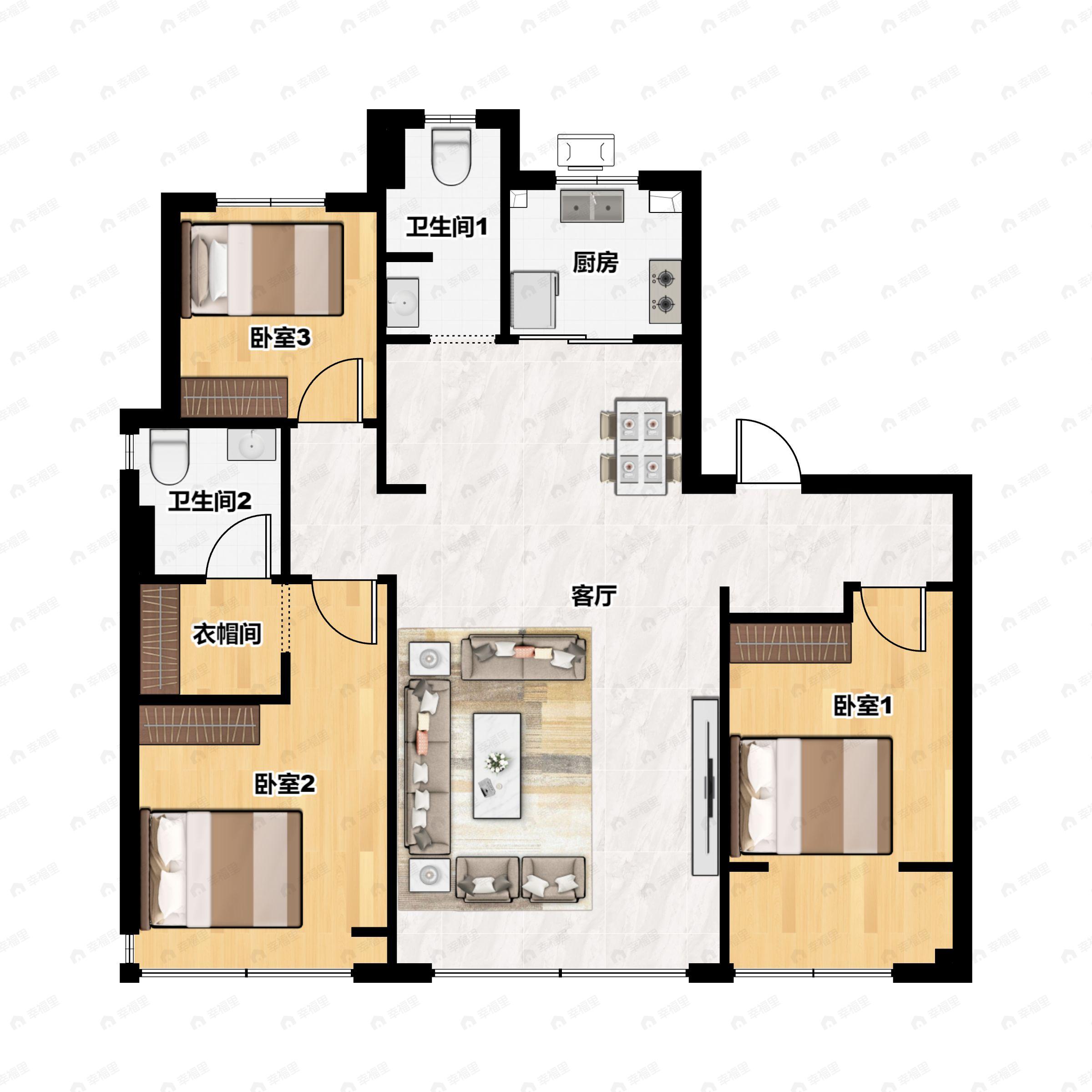 3室2厅2卫建面142平户型图