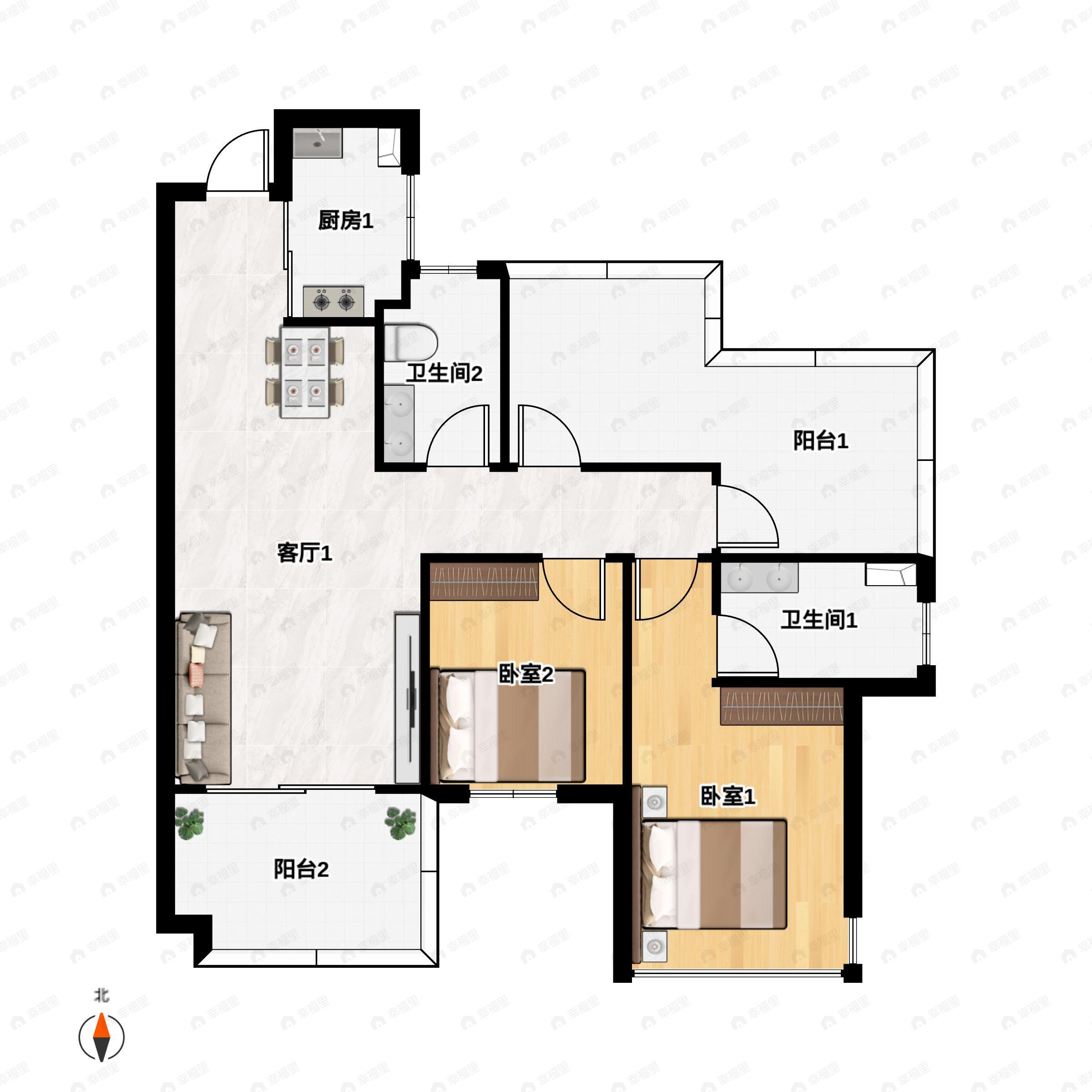4室2厅2卫建面96平户型图