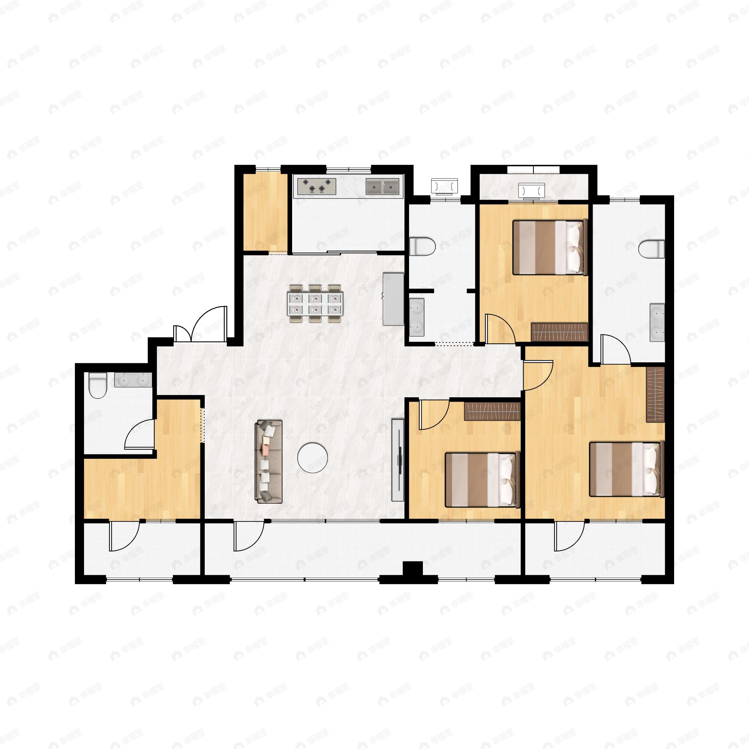 4室2厅3卫建面165平北|南户型图