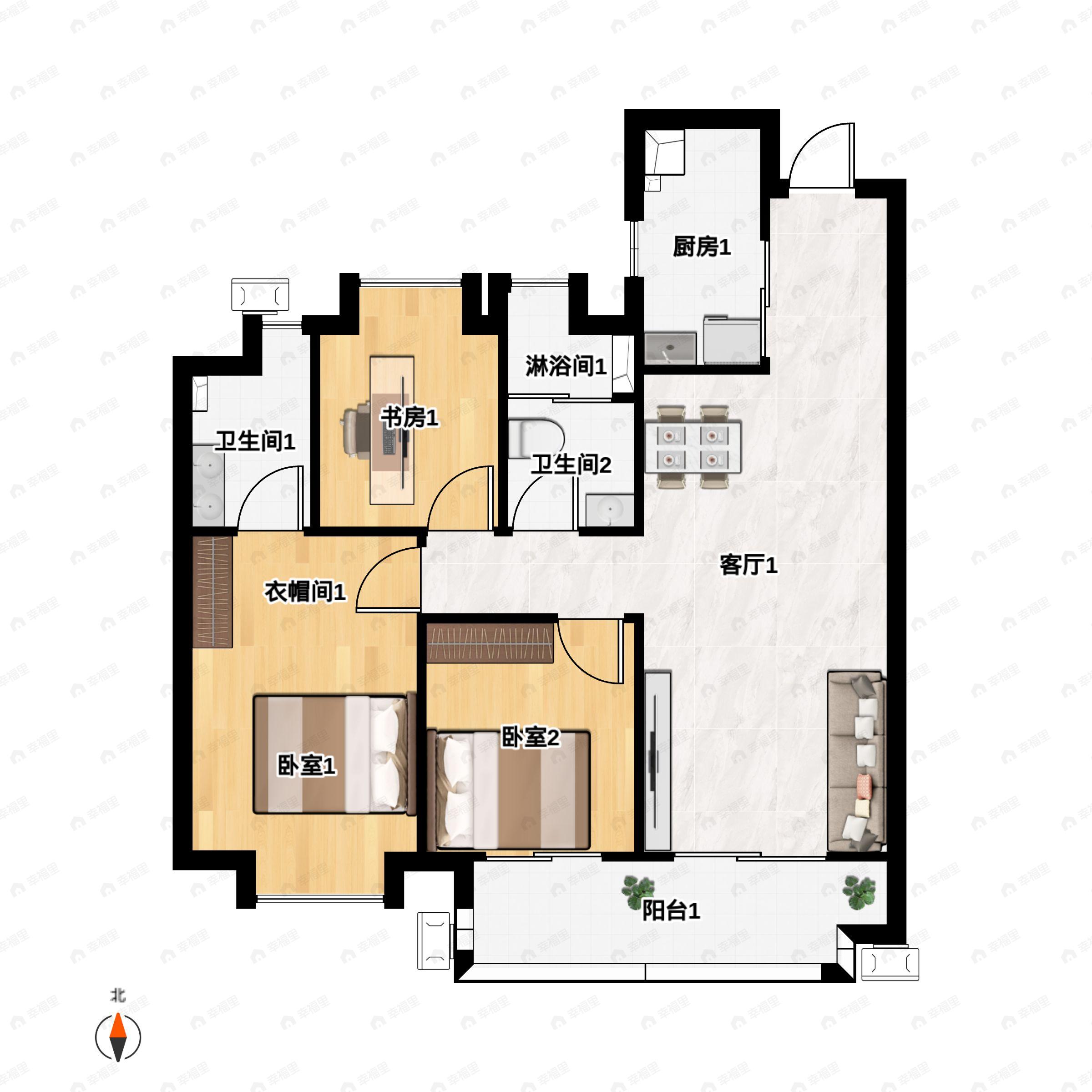3室2厅2卫建面115平户型图