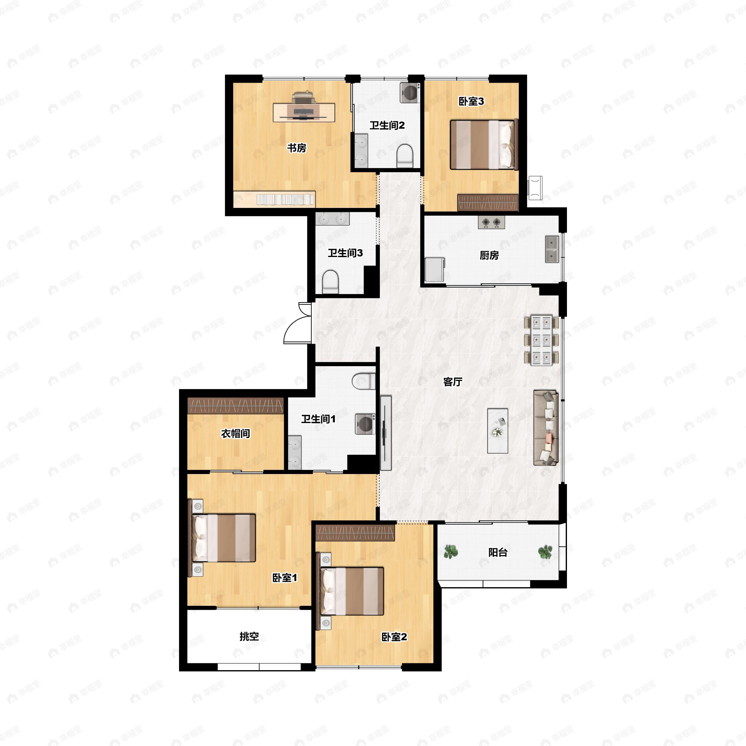 4室2厅3卫建面170平南户型图