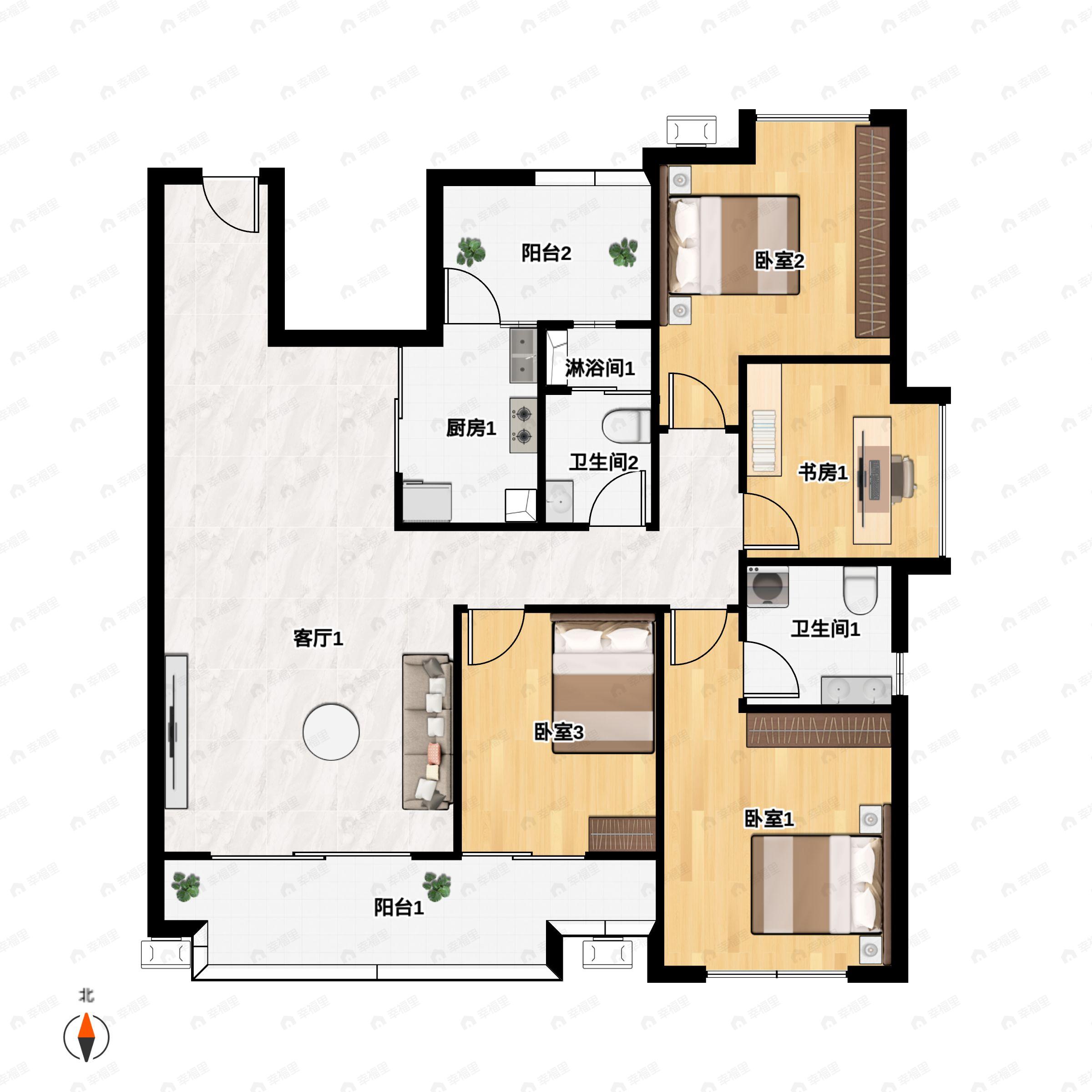 4室2厅2卫建面136平户型图