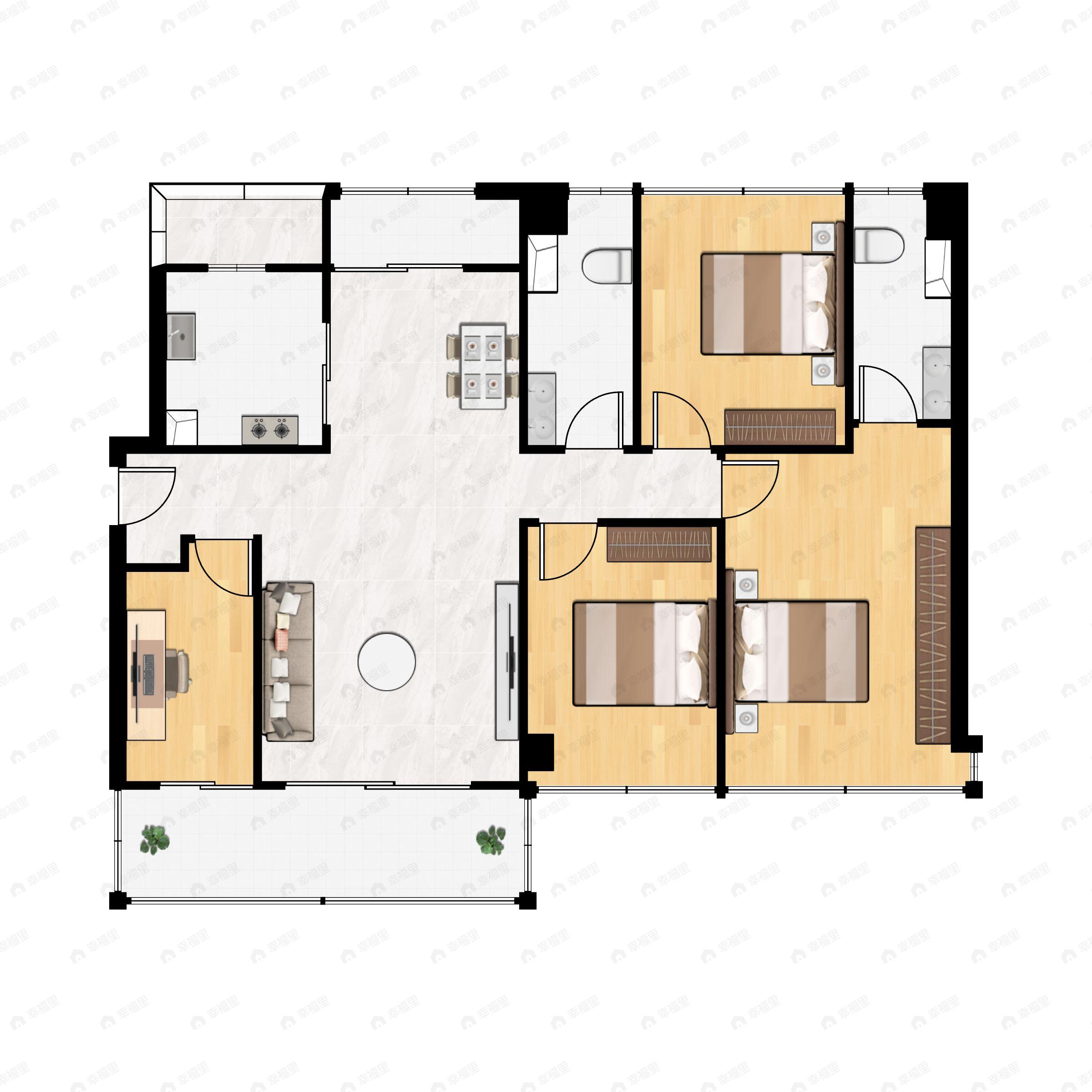 4室2厅2卫建面125m²南户型图