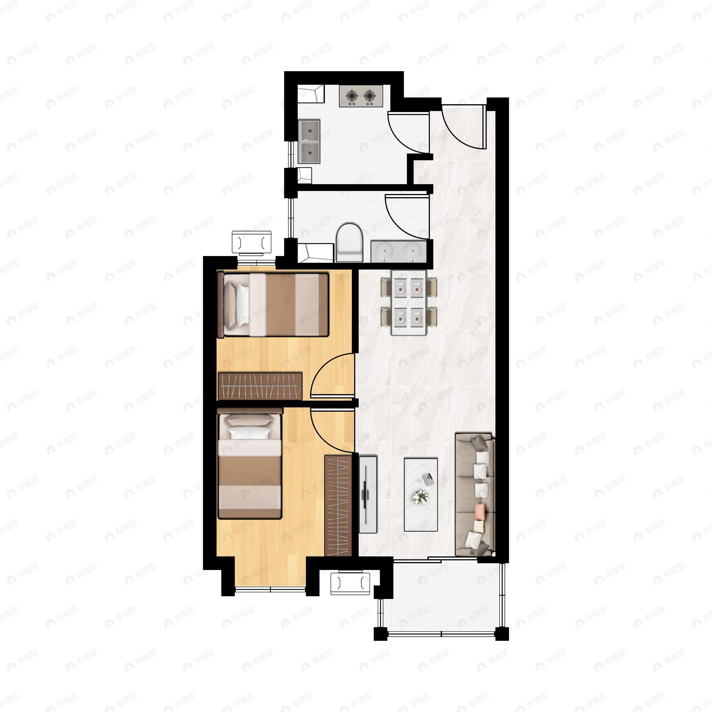 2室2厅1卫建面69平户型图
