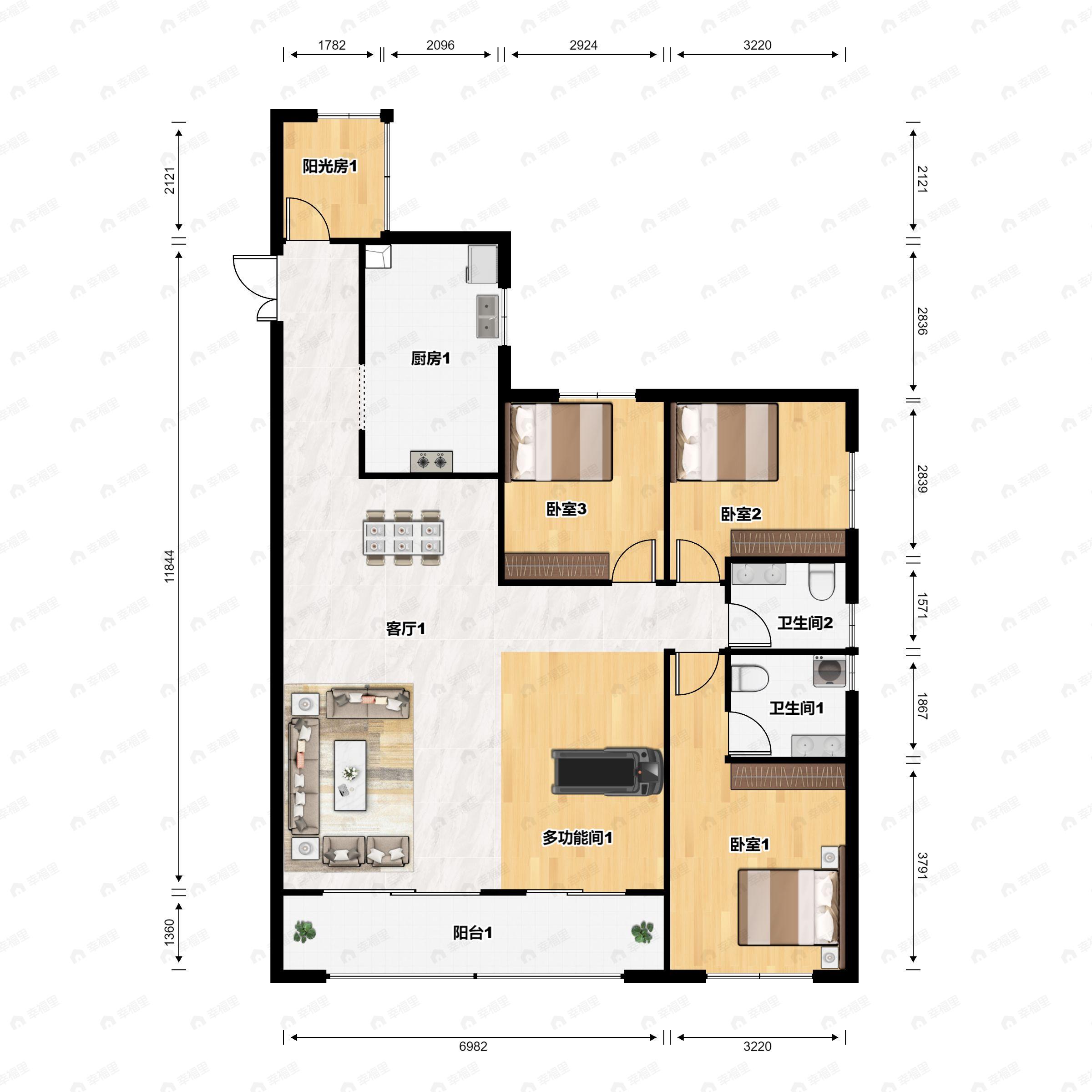 4室2厅2卫建面143平南户型图