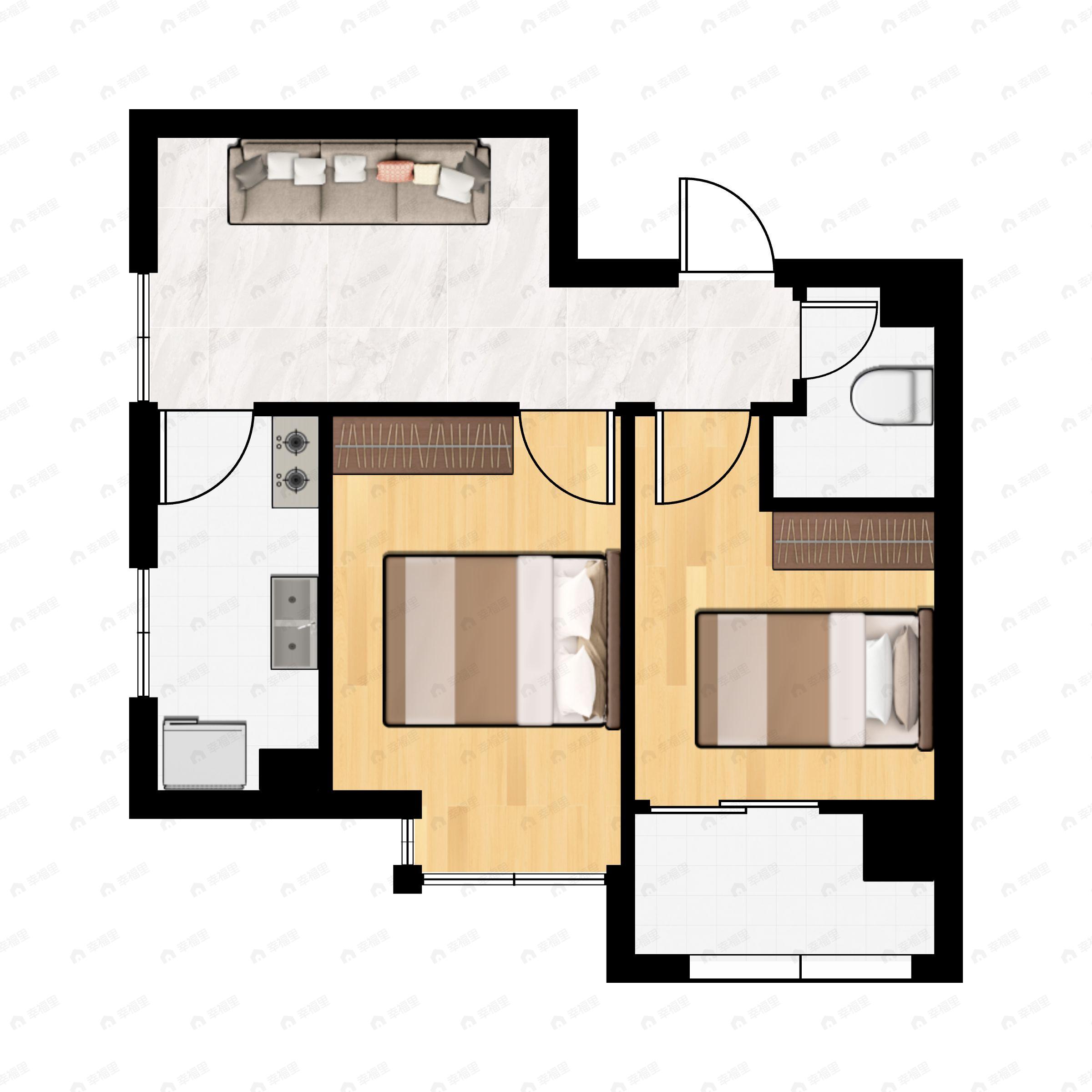2室1厅1卫建面62平户型图
