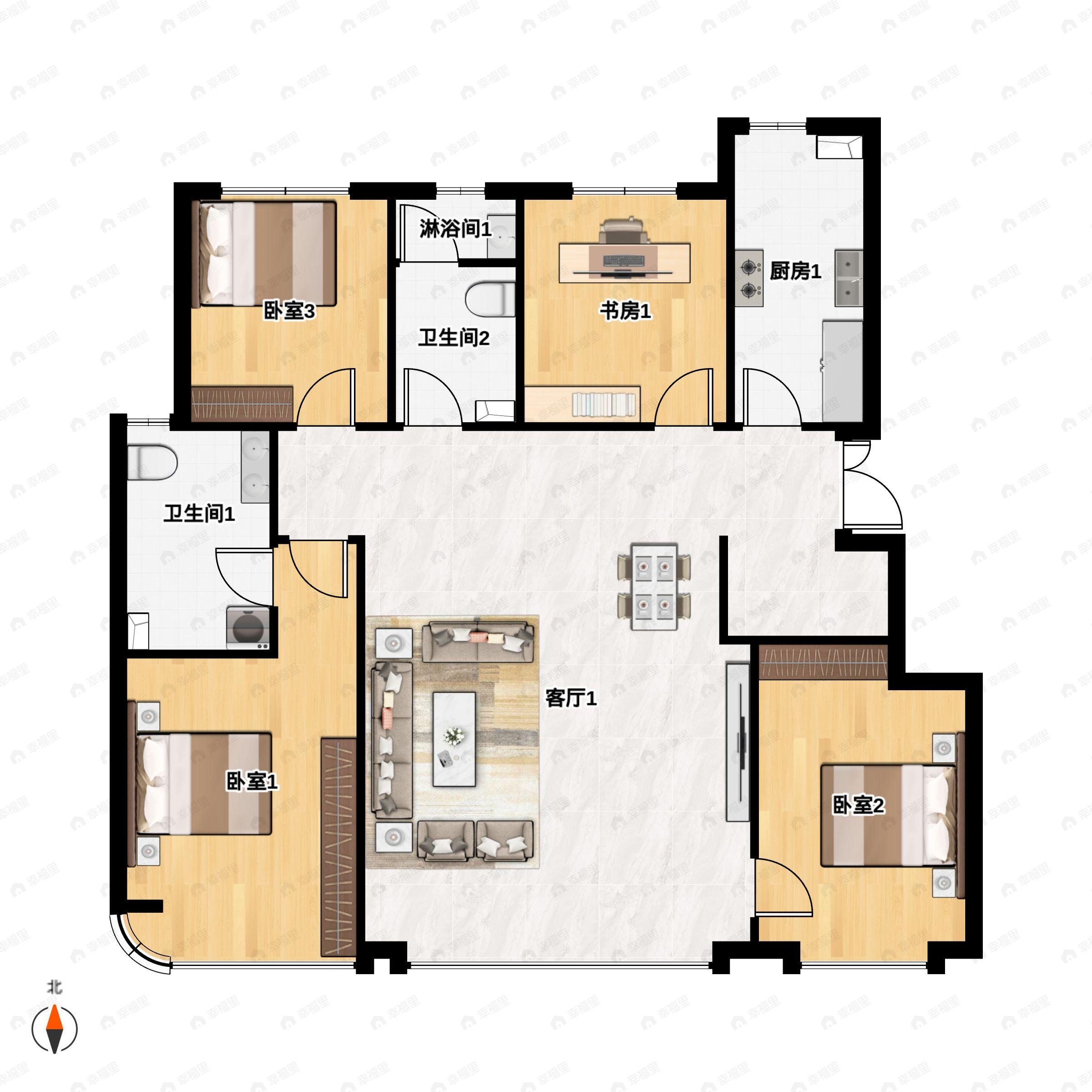 3室2厅2卫建面118平户型图