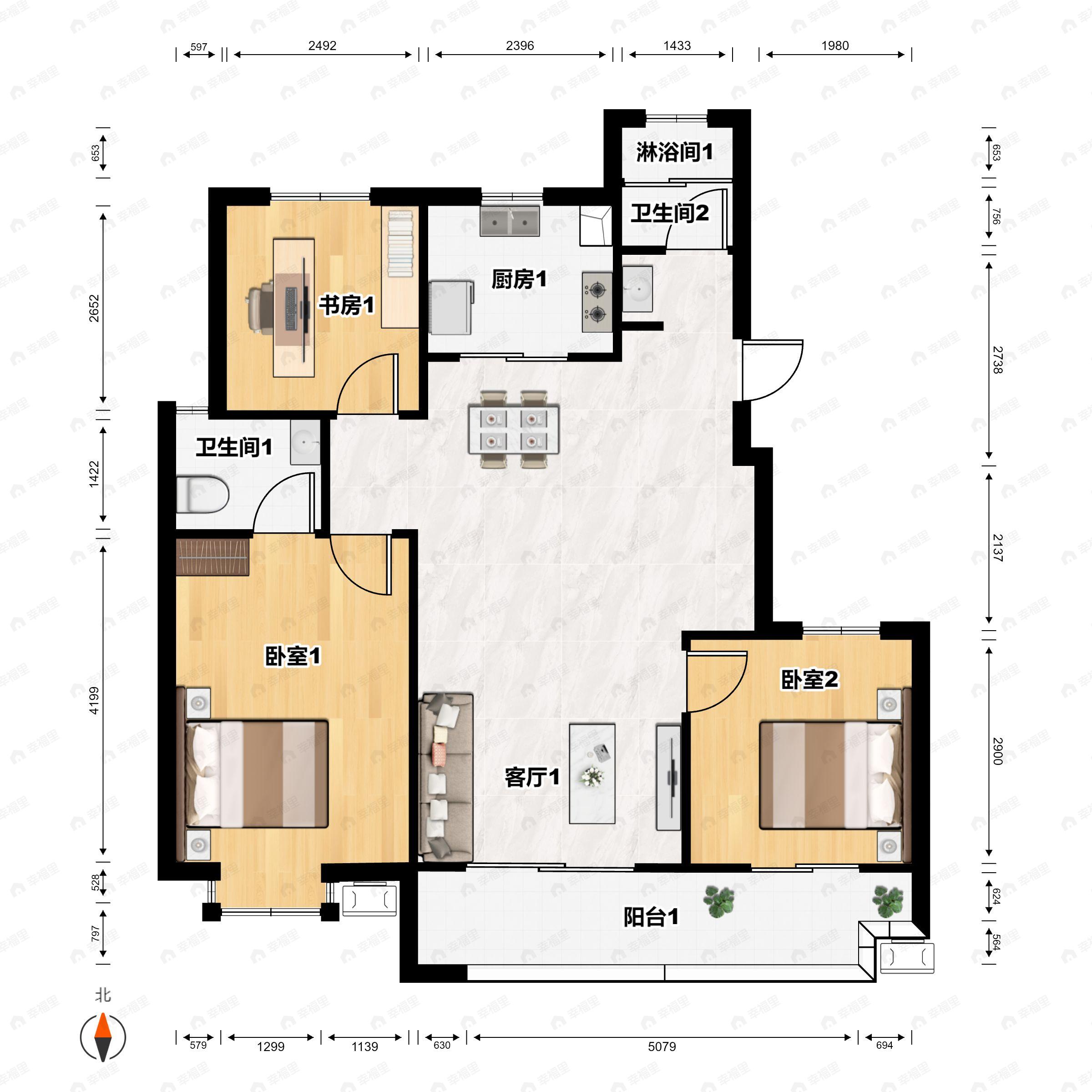 3室3厅2卫建面121平户型图