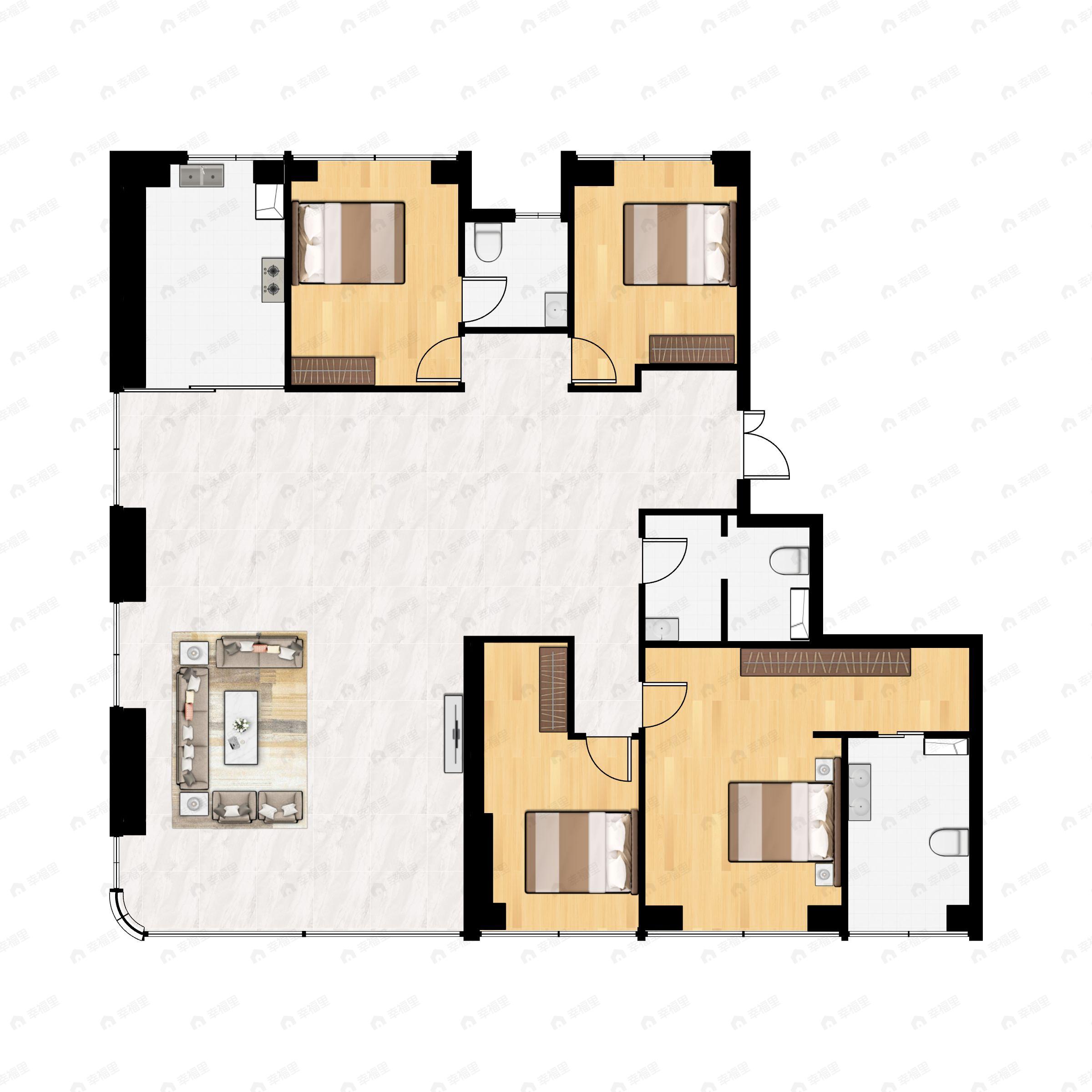 4室2厅3卫建面270平南|东南户型图