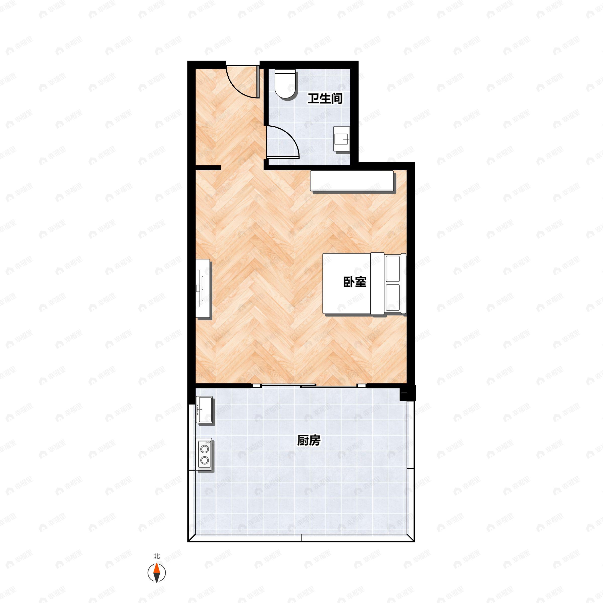 1室1厅1卫建面53平户型图