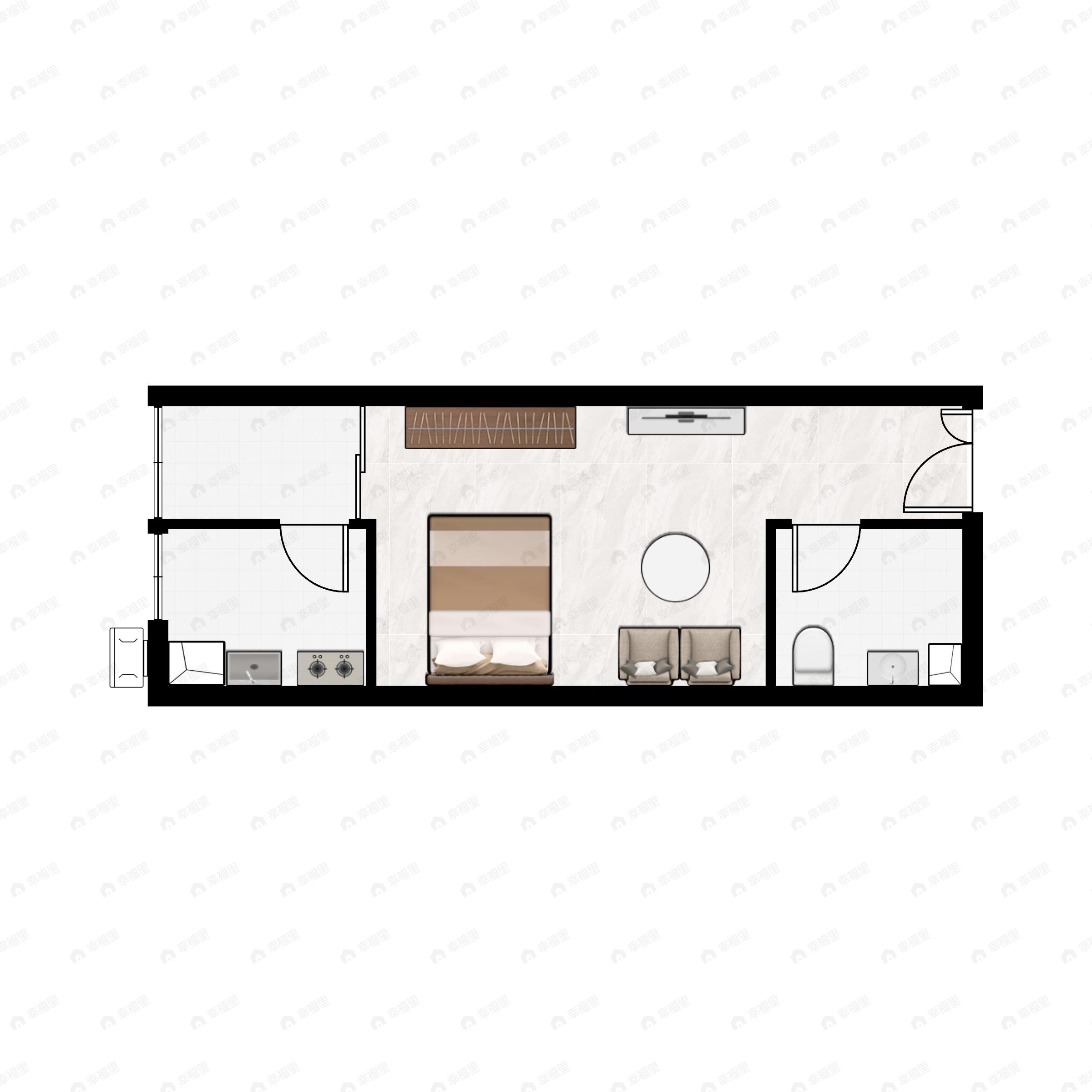 1室1卫建面33m²南户型图