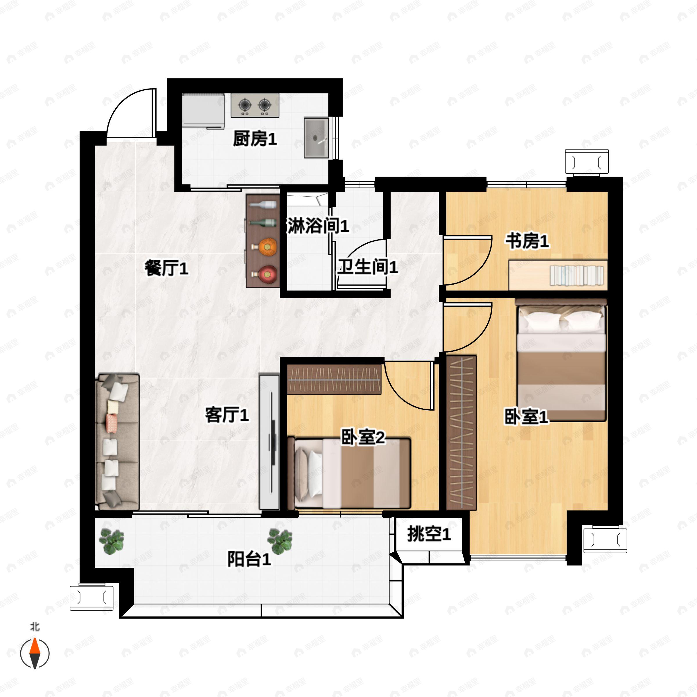 3室2厅1卫建面88平户型图