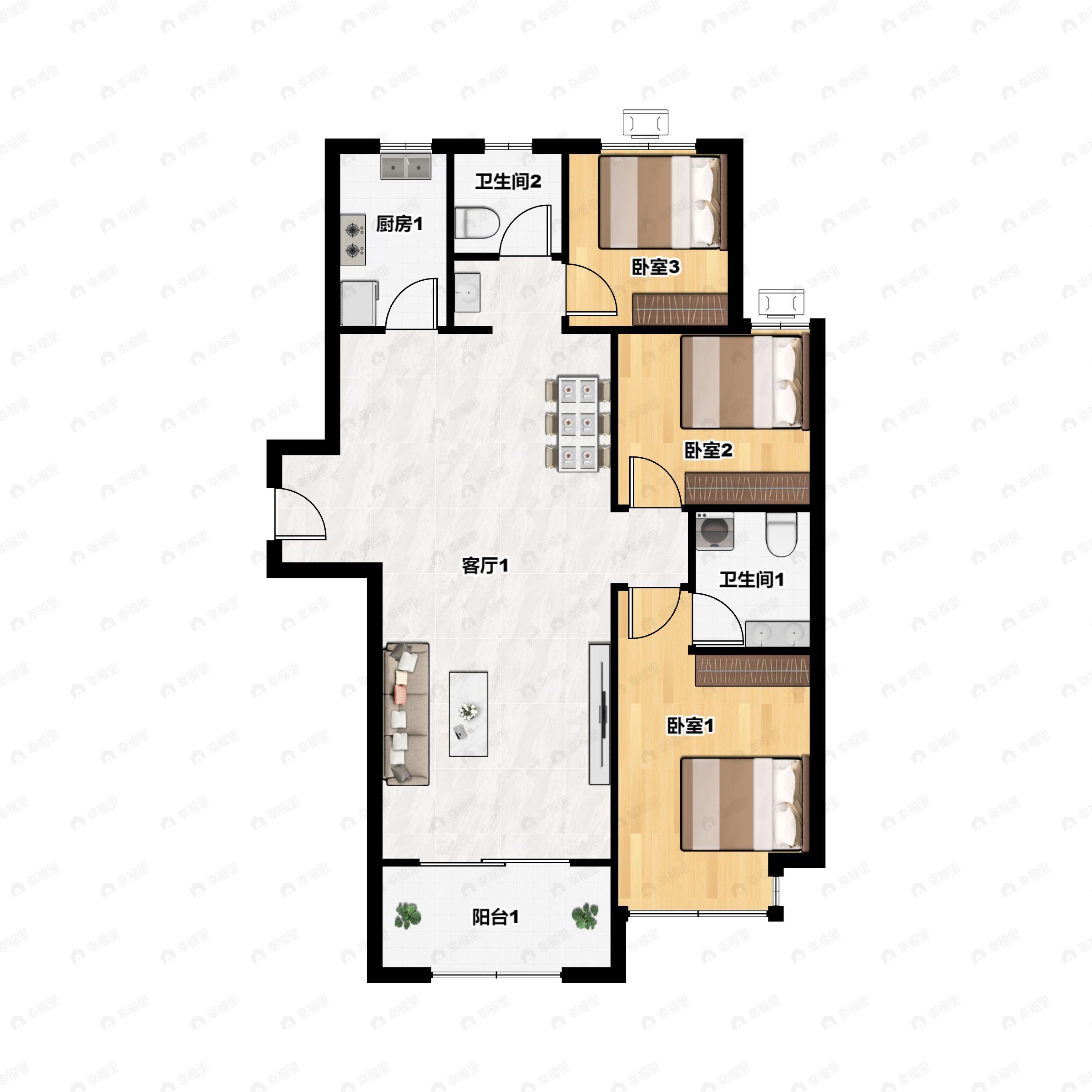 东城·海棠湾3室2厅2卫户型图