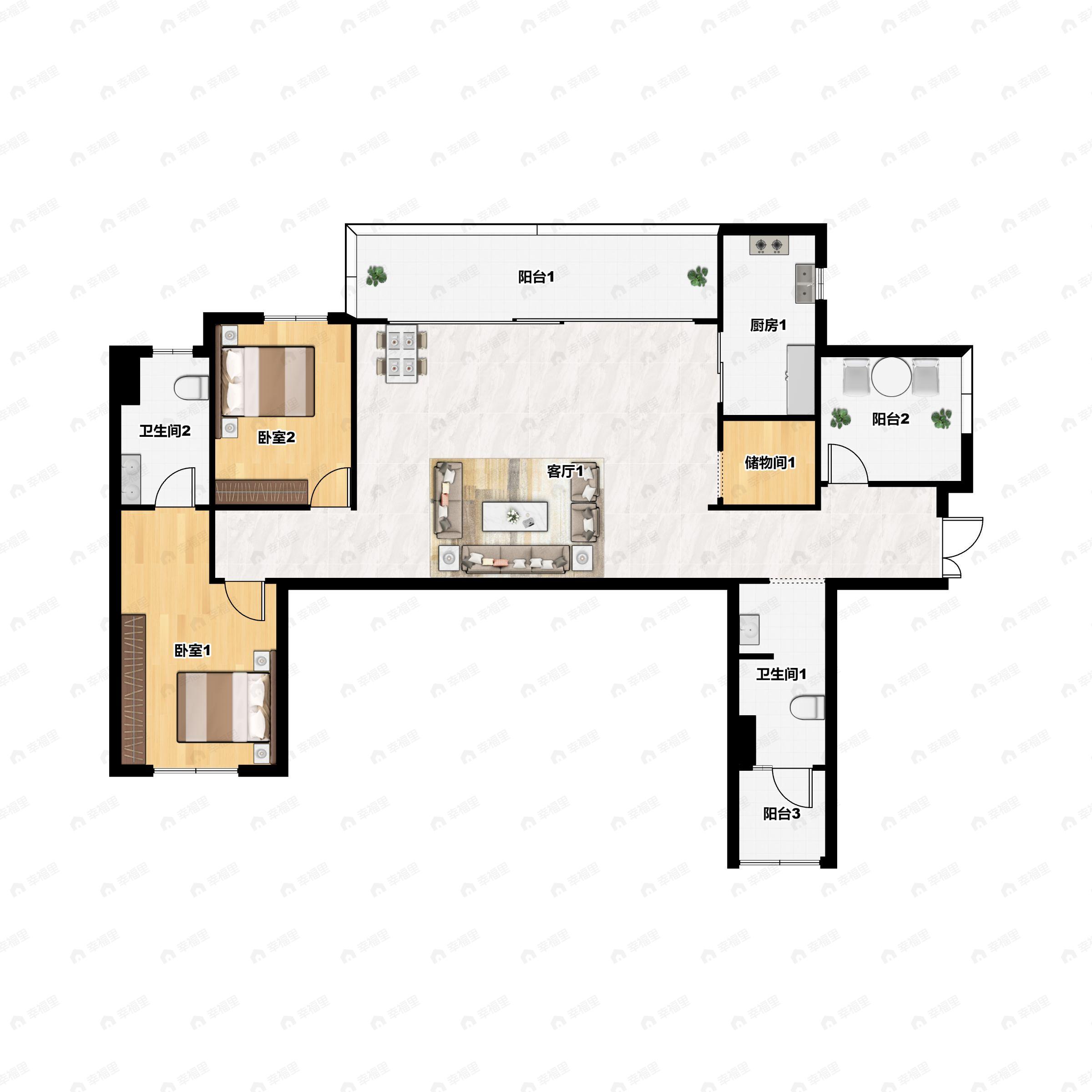 2室2厅2卫建面137平户型图