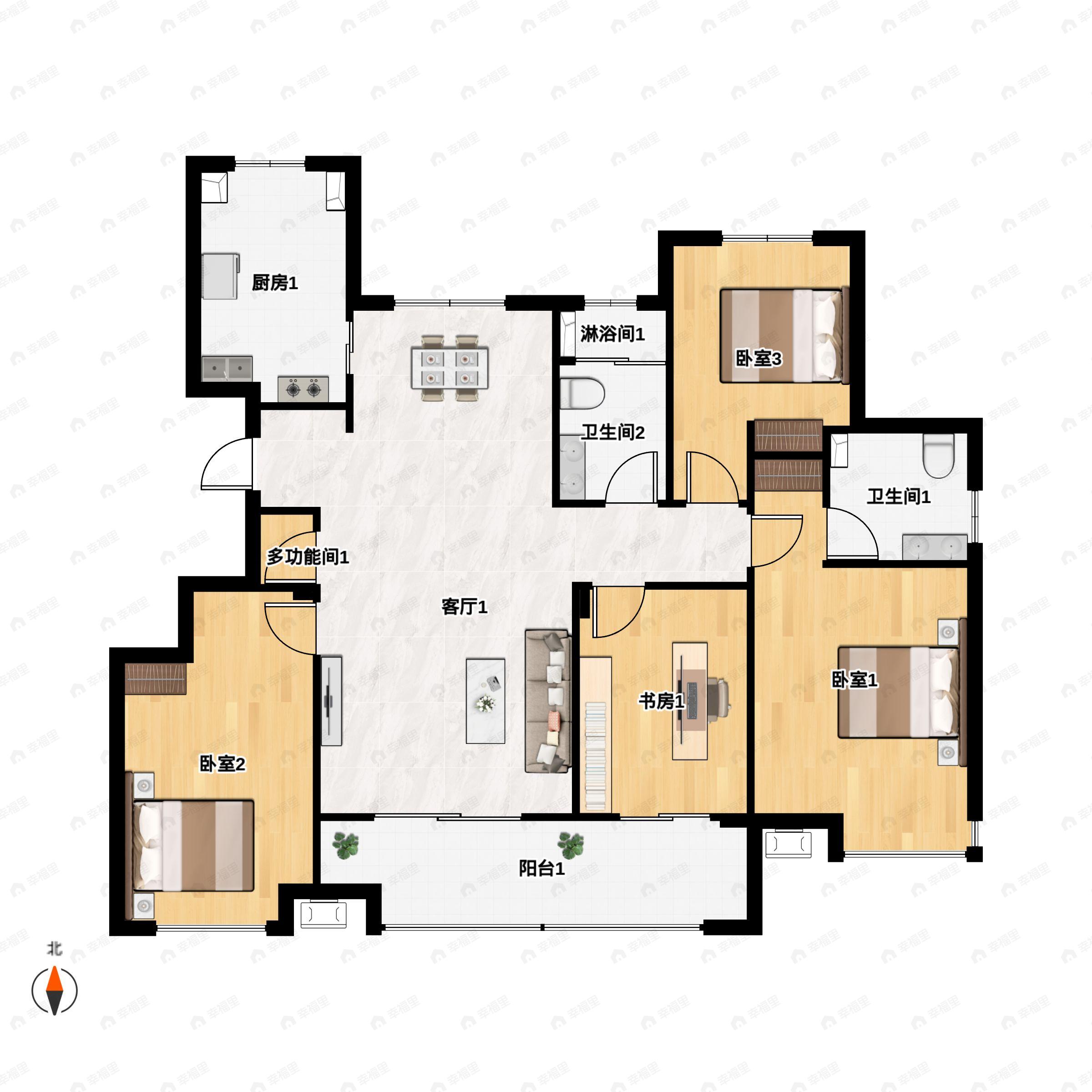 4室2厅2卫建面126平南|北户型图