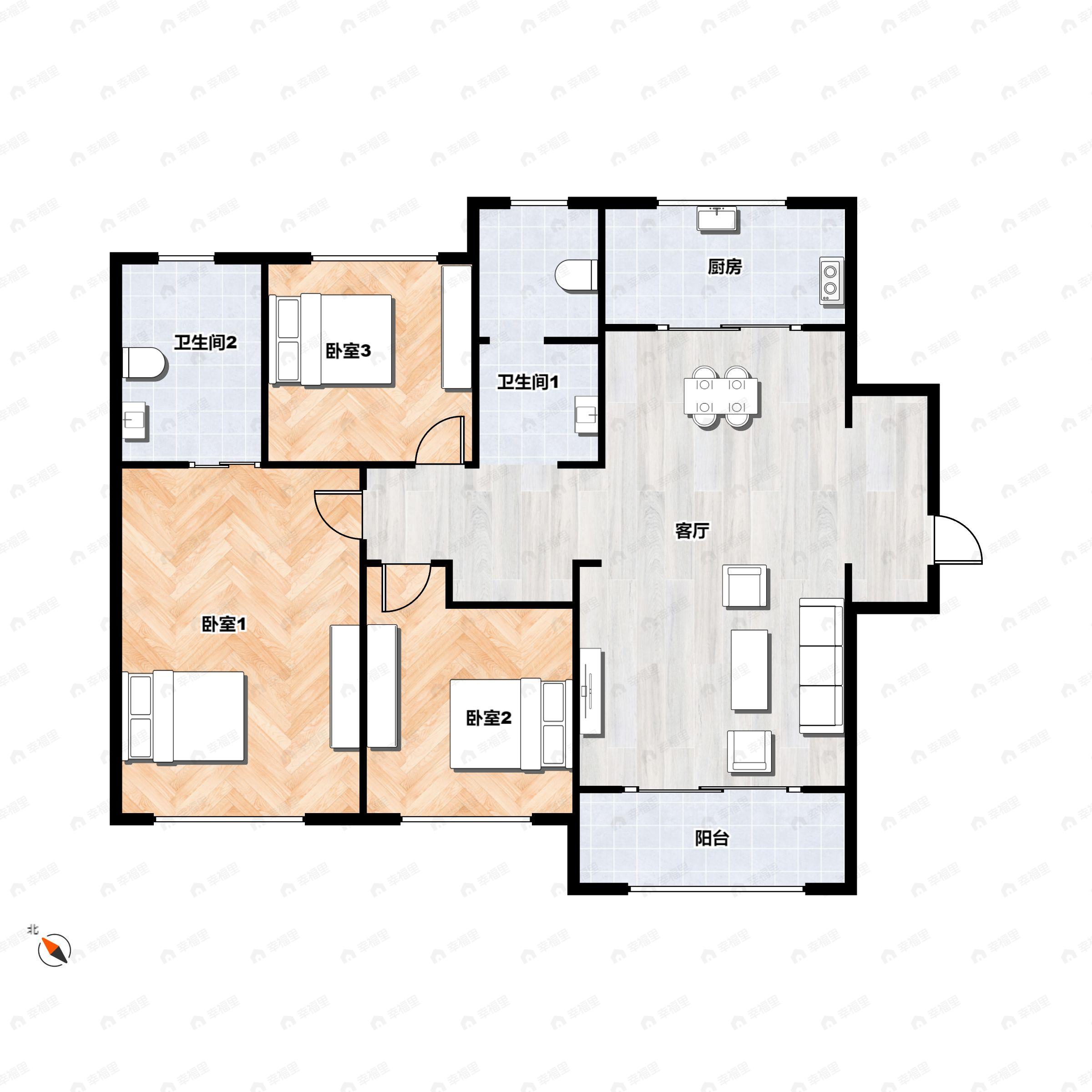 3室2厅2卫建面136平户型图