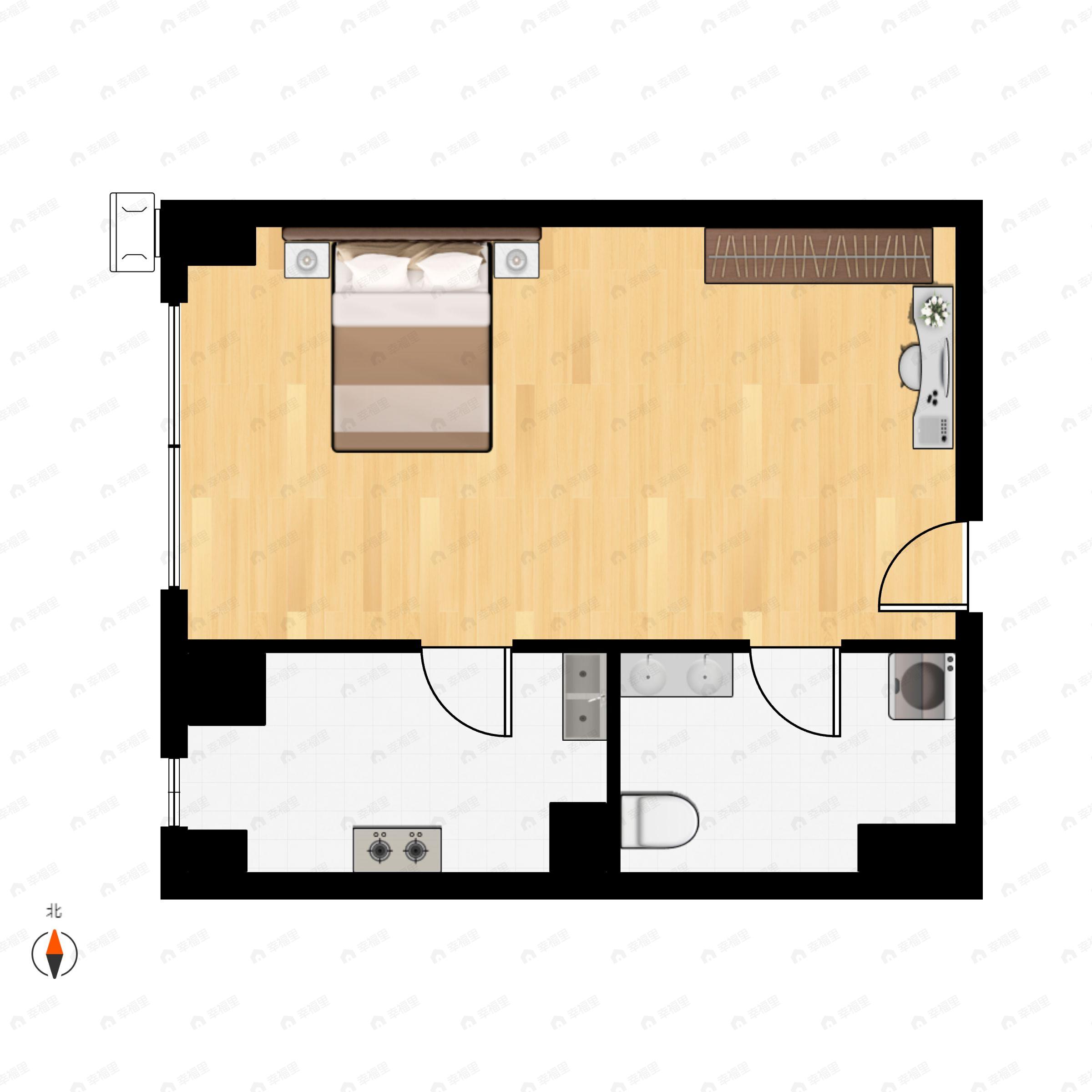 1室1卫建面55m²西户型图