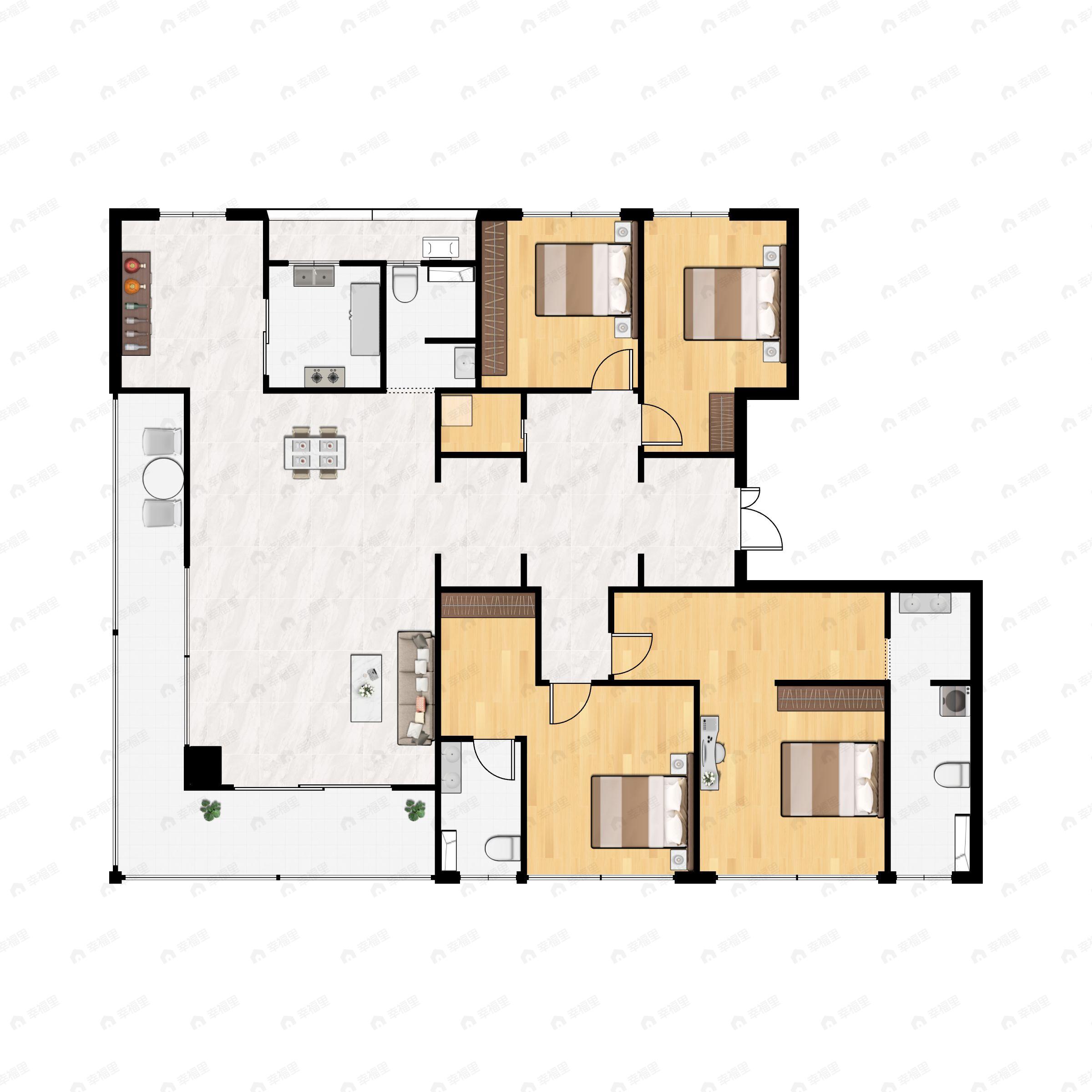 4室2厅3卫建面228平南户型图