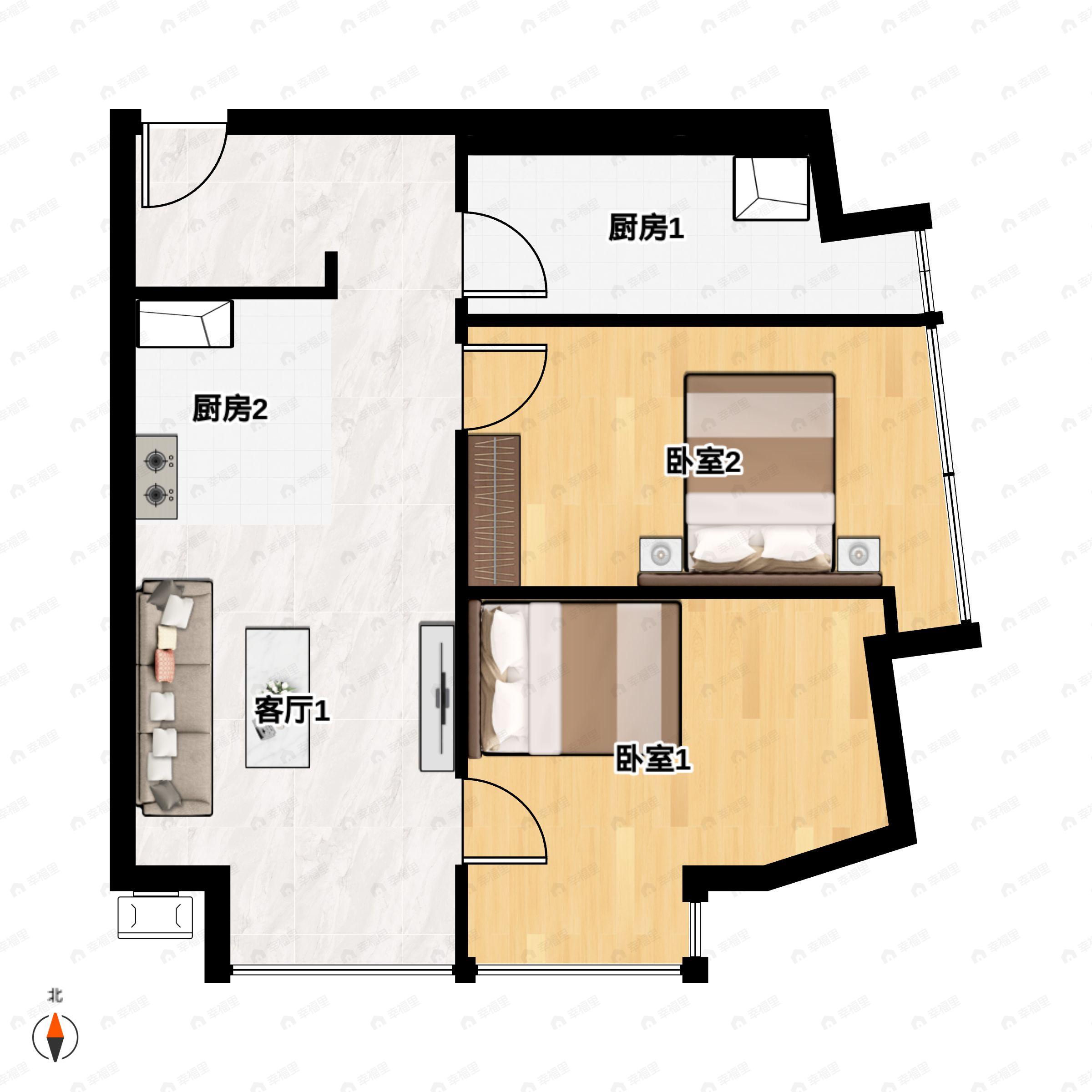 南华中环广场2室2厅1卫户型图