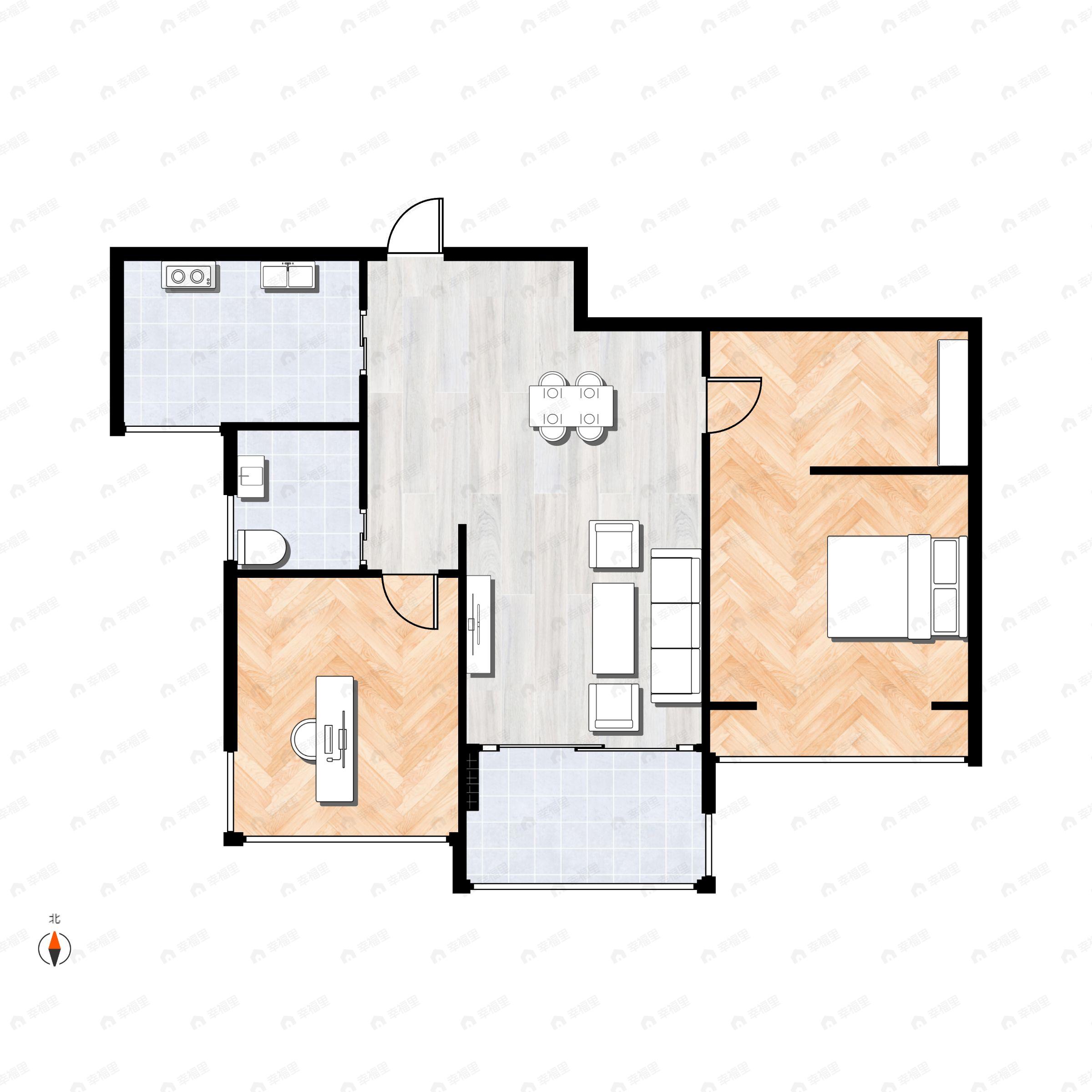 2室2厅1卫建面79m²南户型图