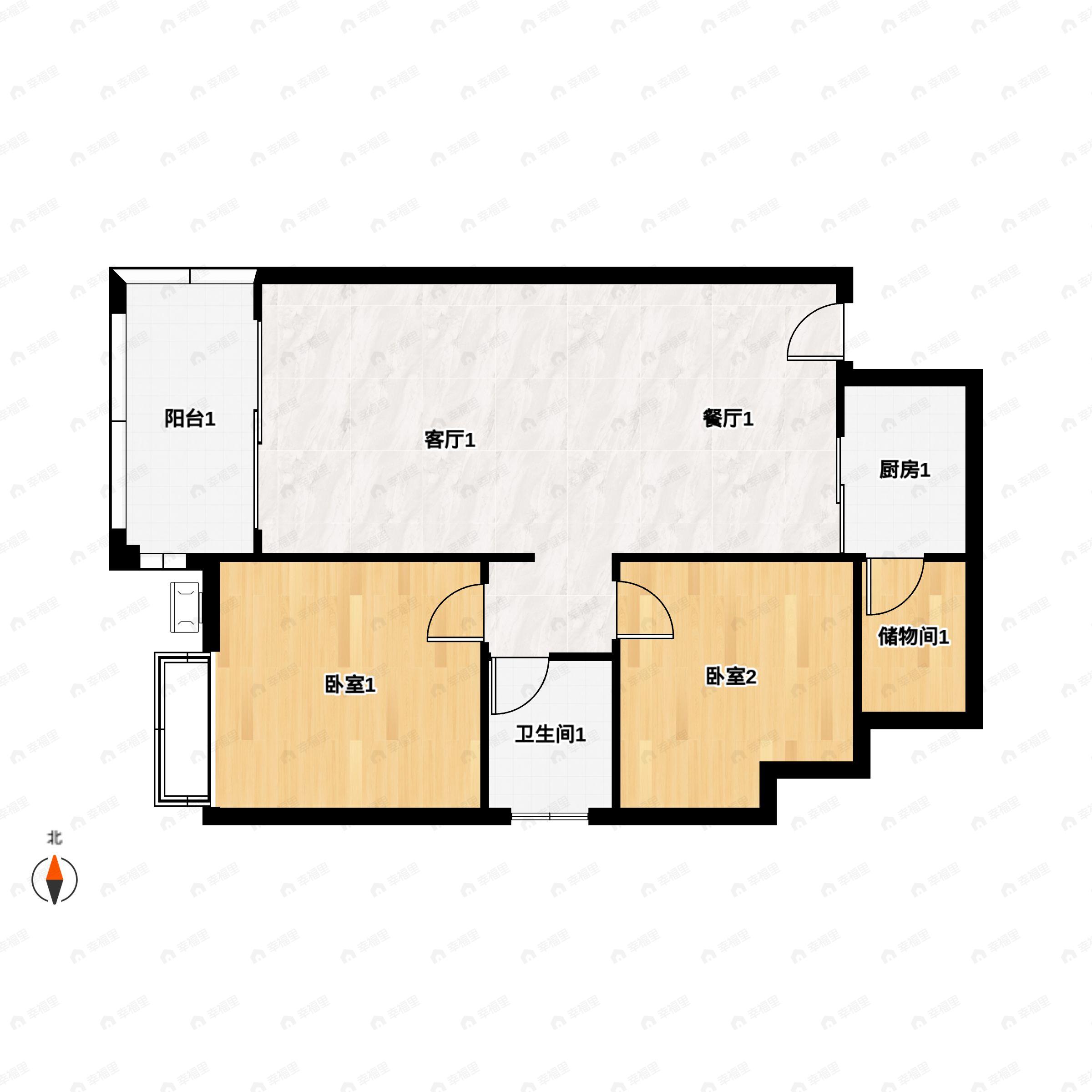 3室2厅2卫建面76平北|南户型图