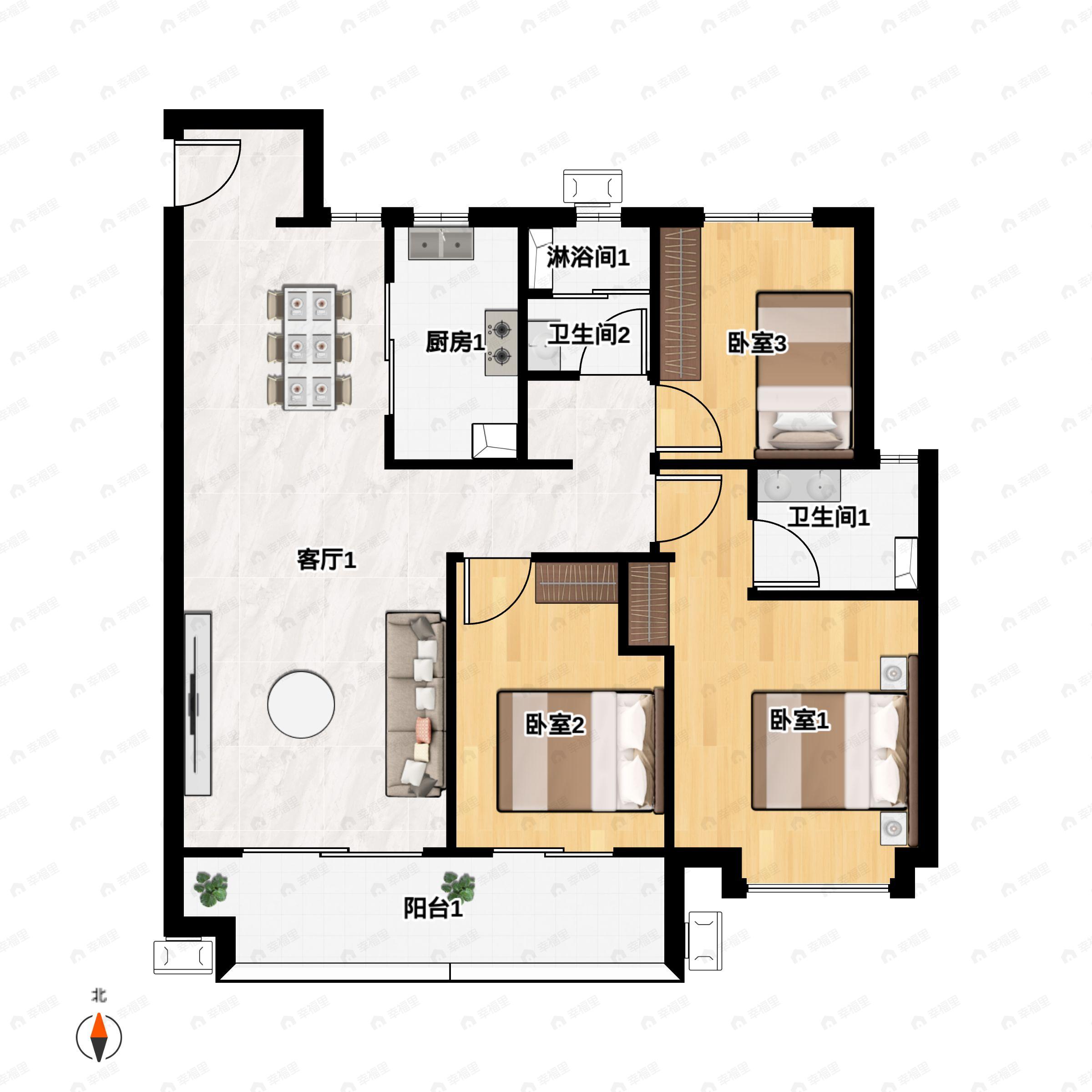 3室2厅2卫建面115平户型图