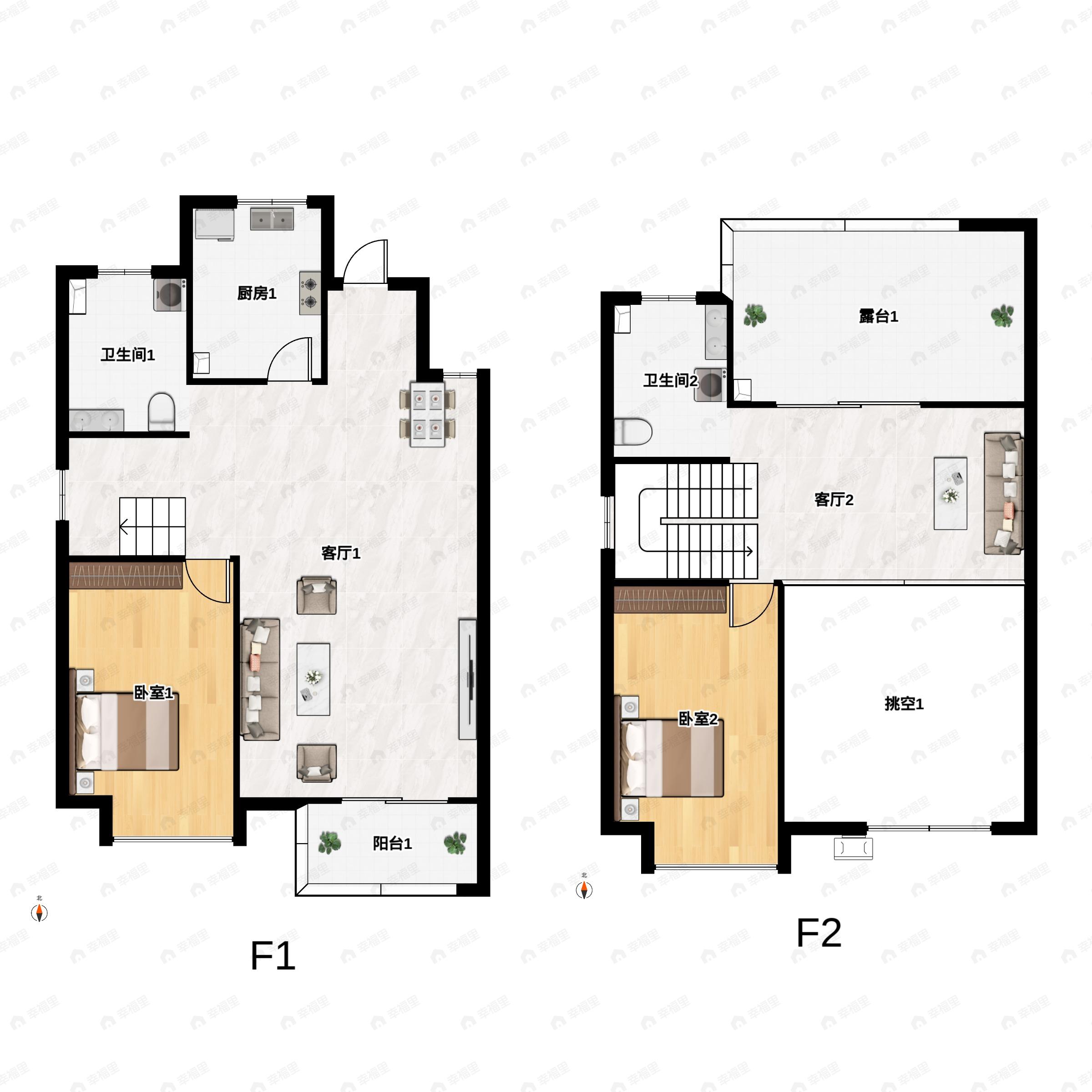 3室2厅2卫建面131m²南户型图