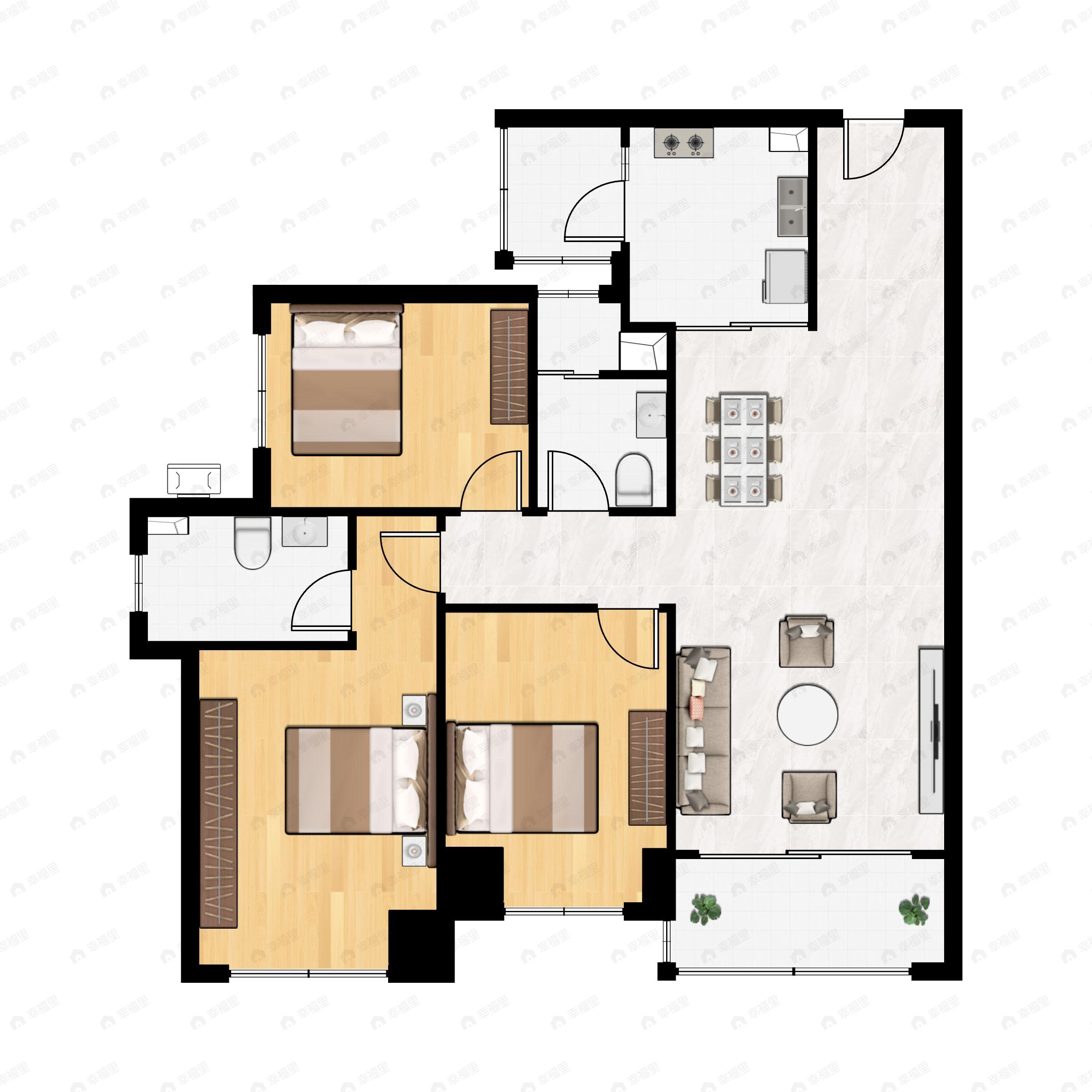 3室2厅2卫建面109平户型图