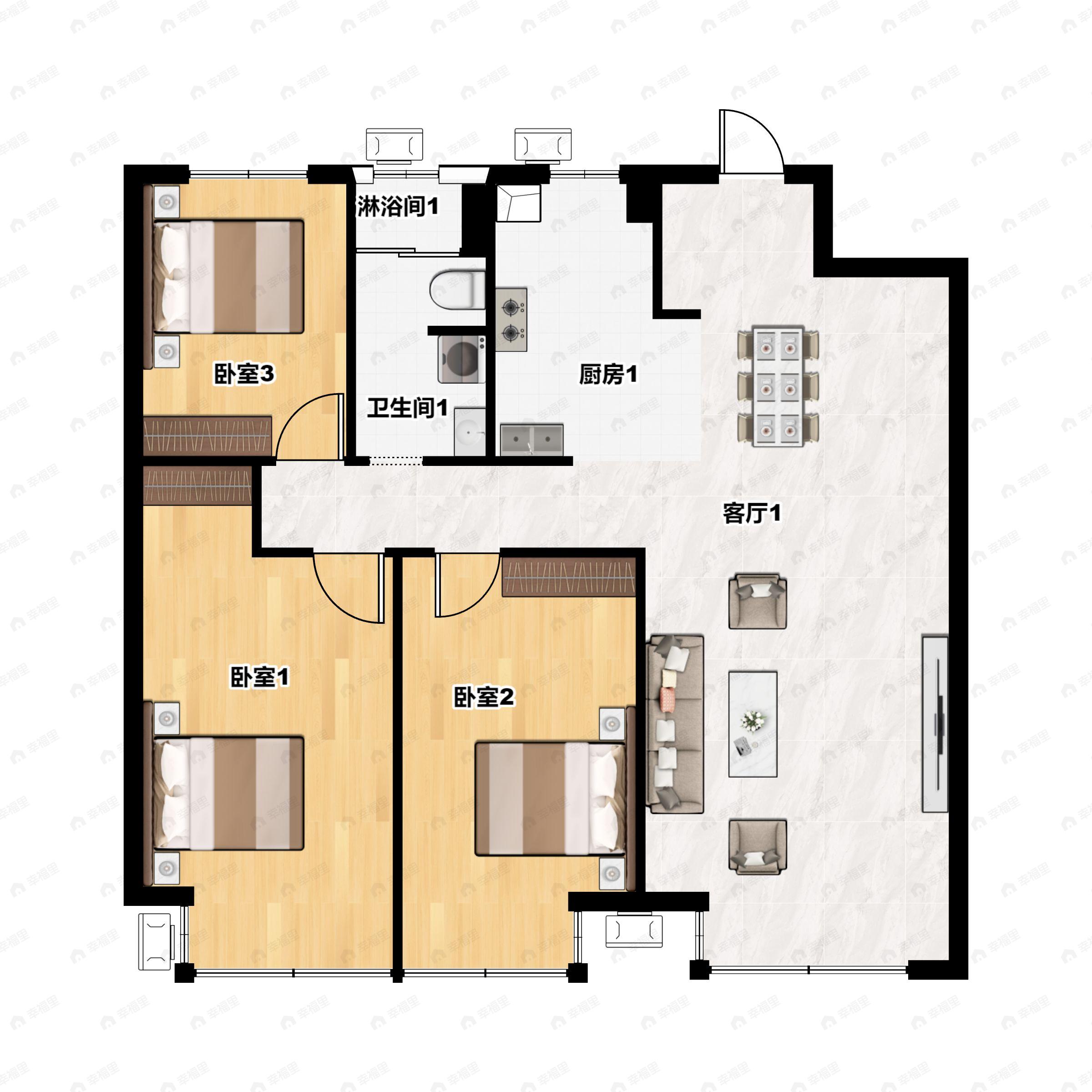 3室2厅1卫建面116平户型图