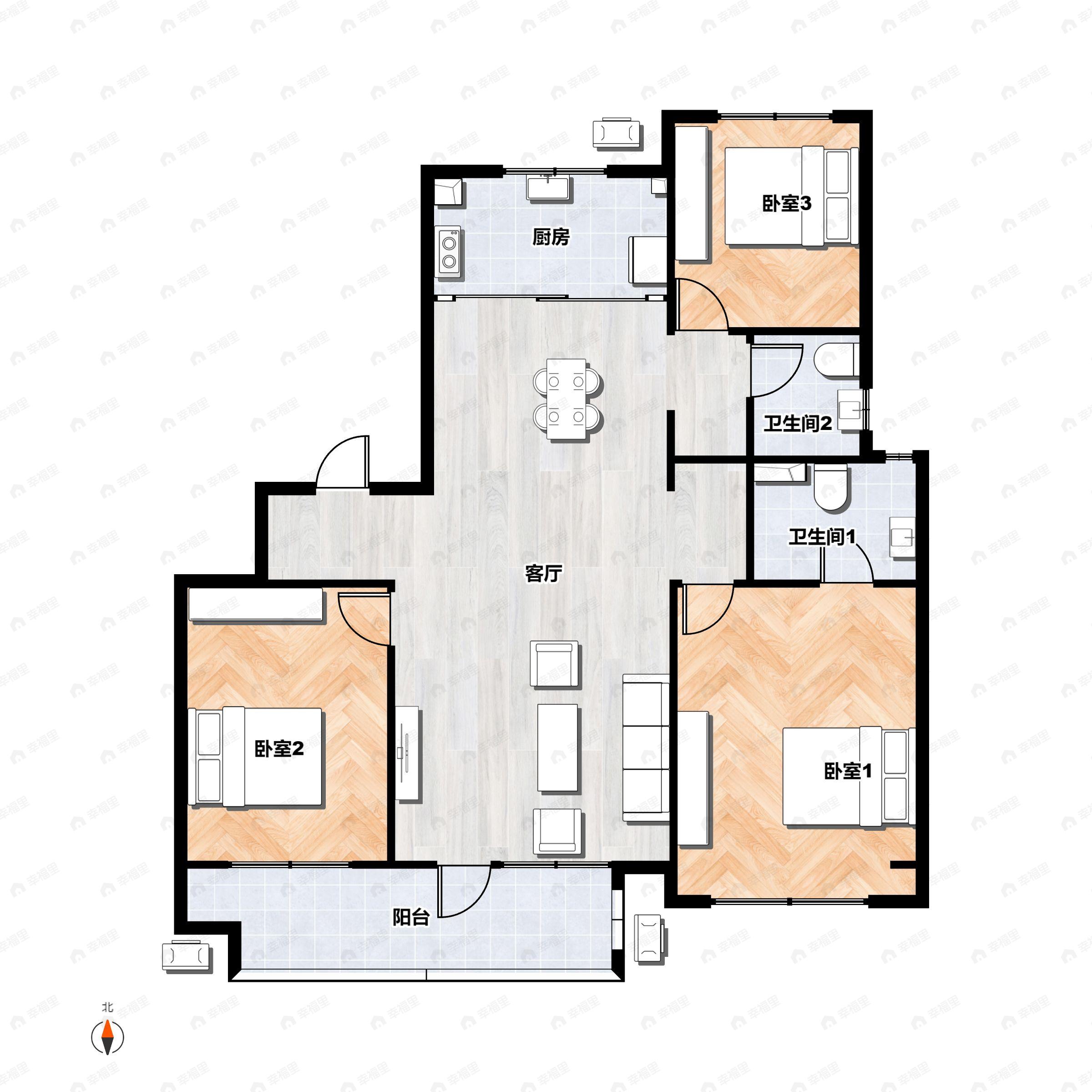 3室2厅2卫建面125平户型图