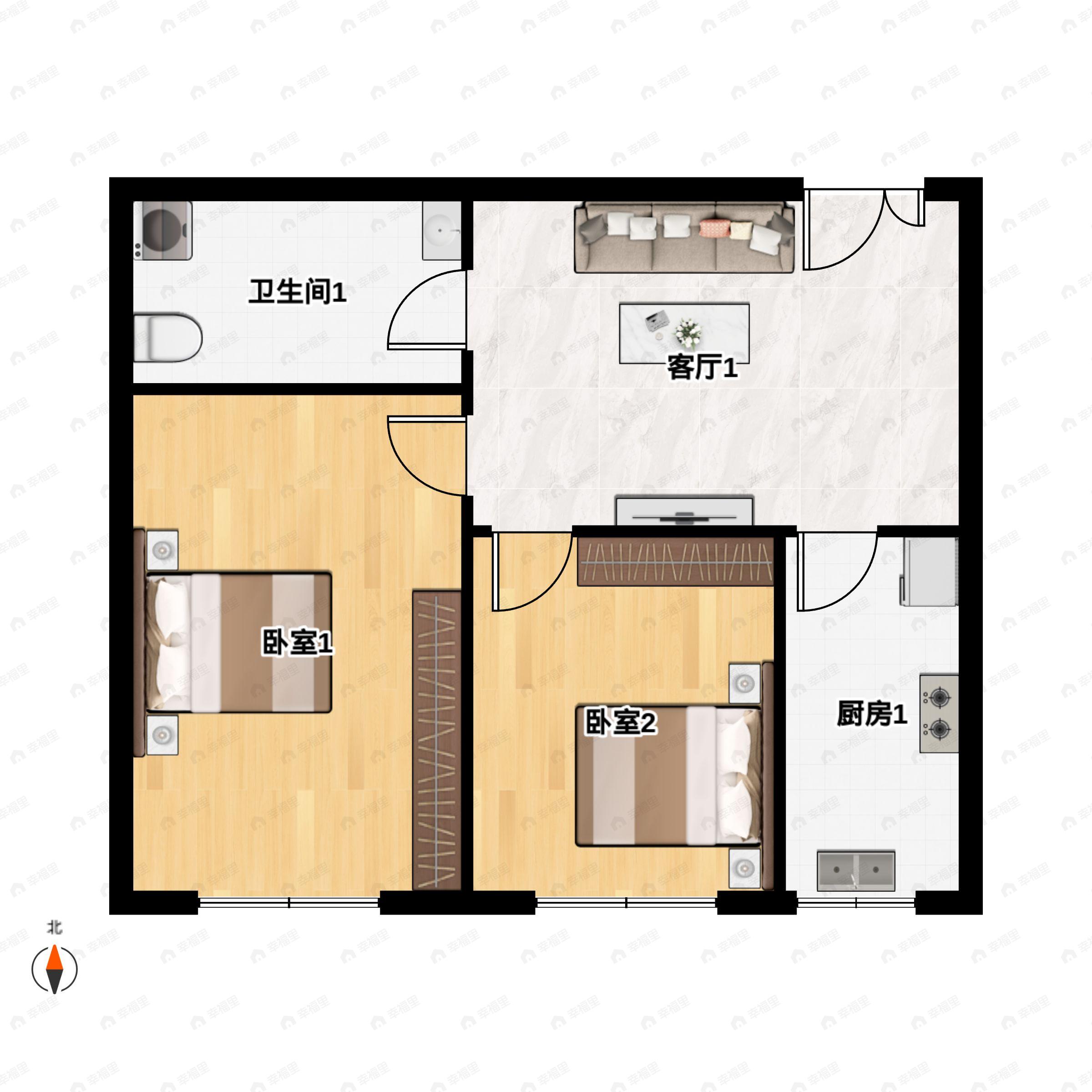 富海公馆2室1厅1卫户型图