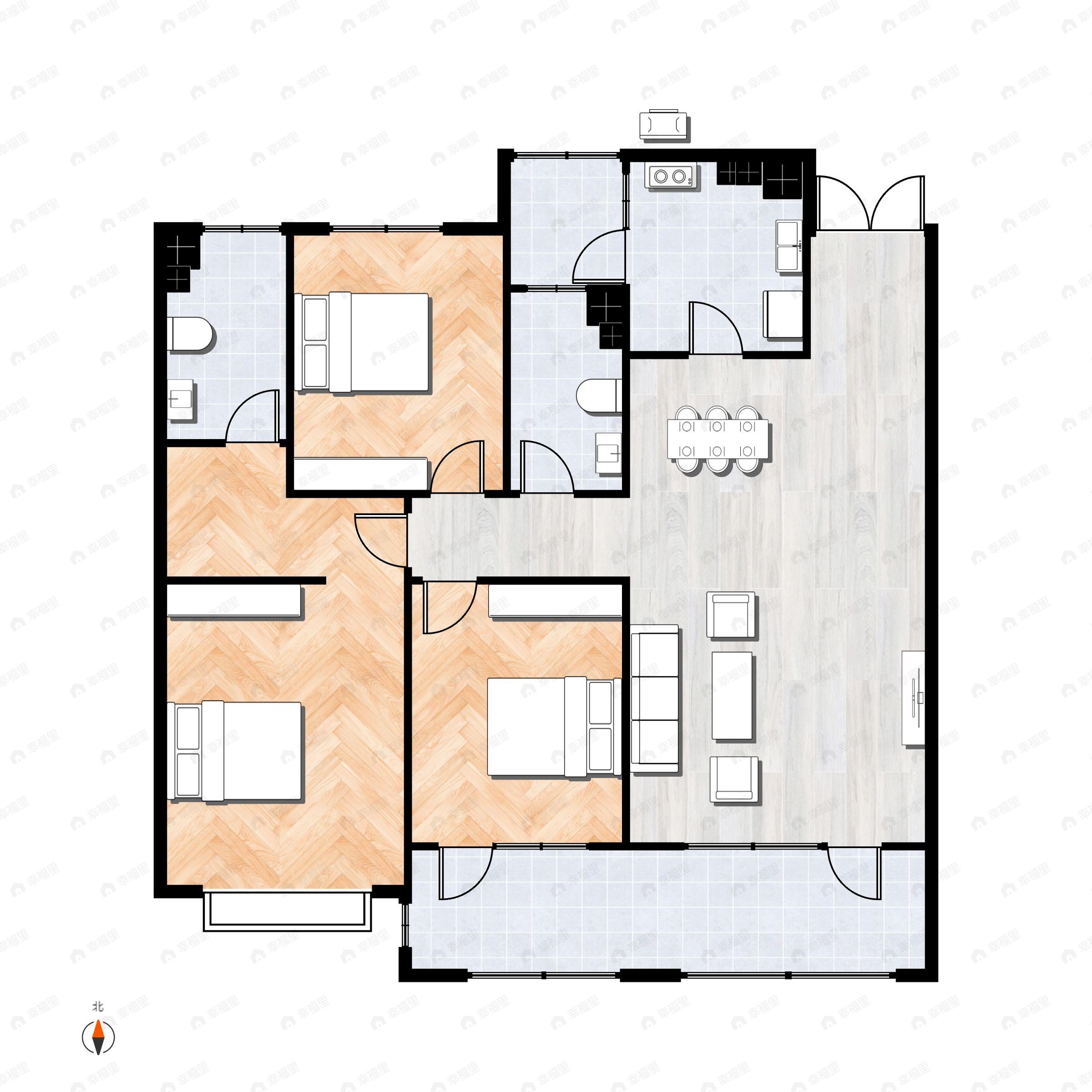 3室2厅2卫建面130平户型图