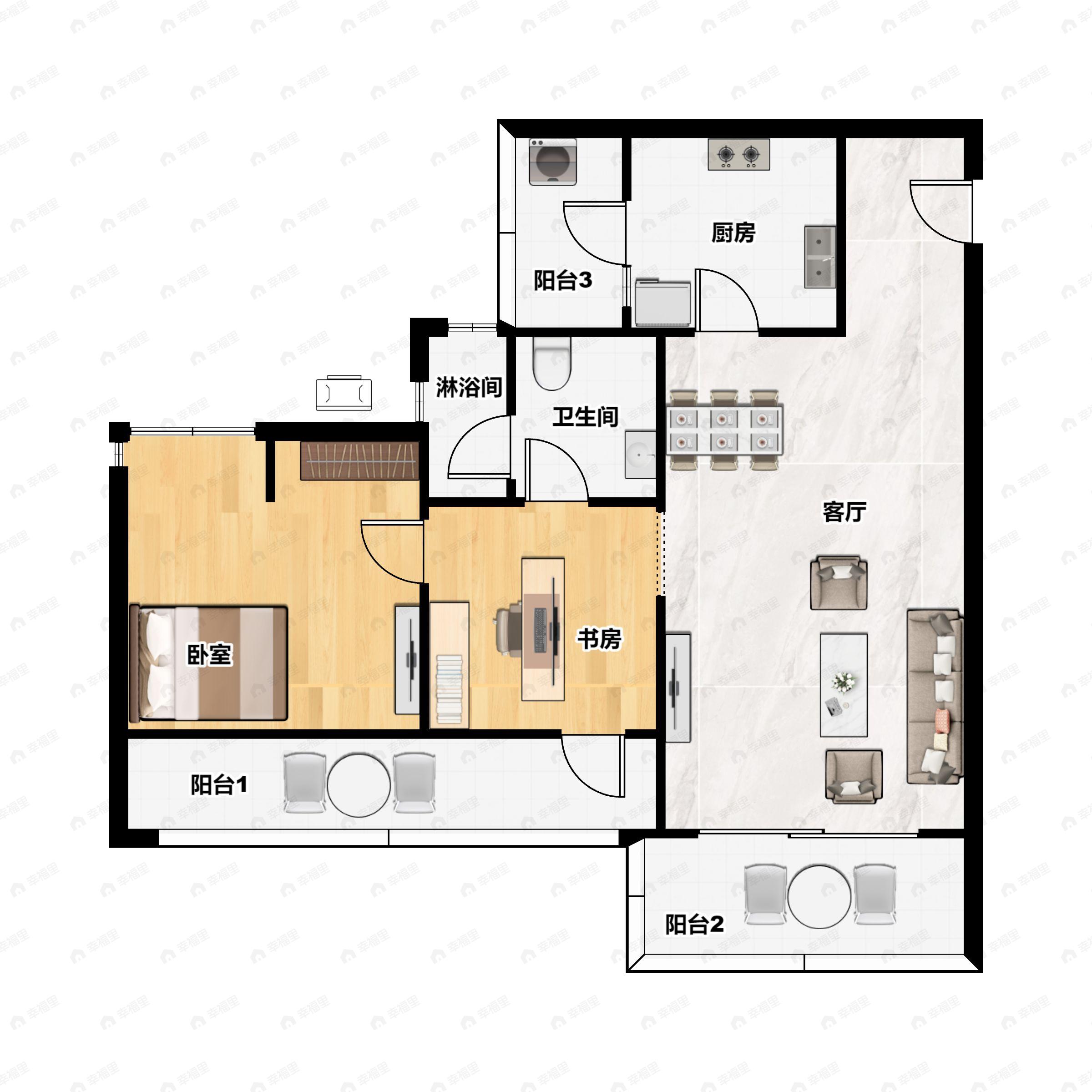 2室2厅1卫建面82平户型图