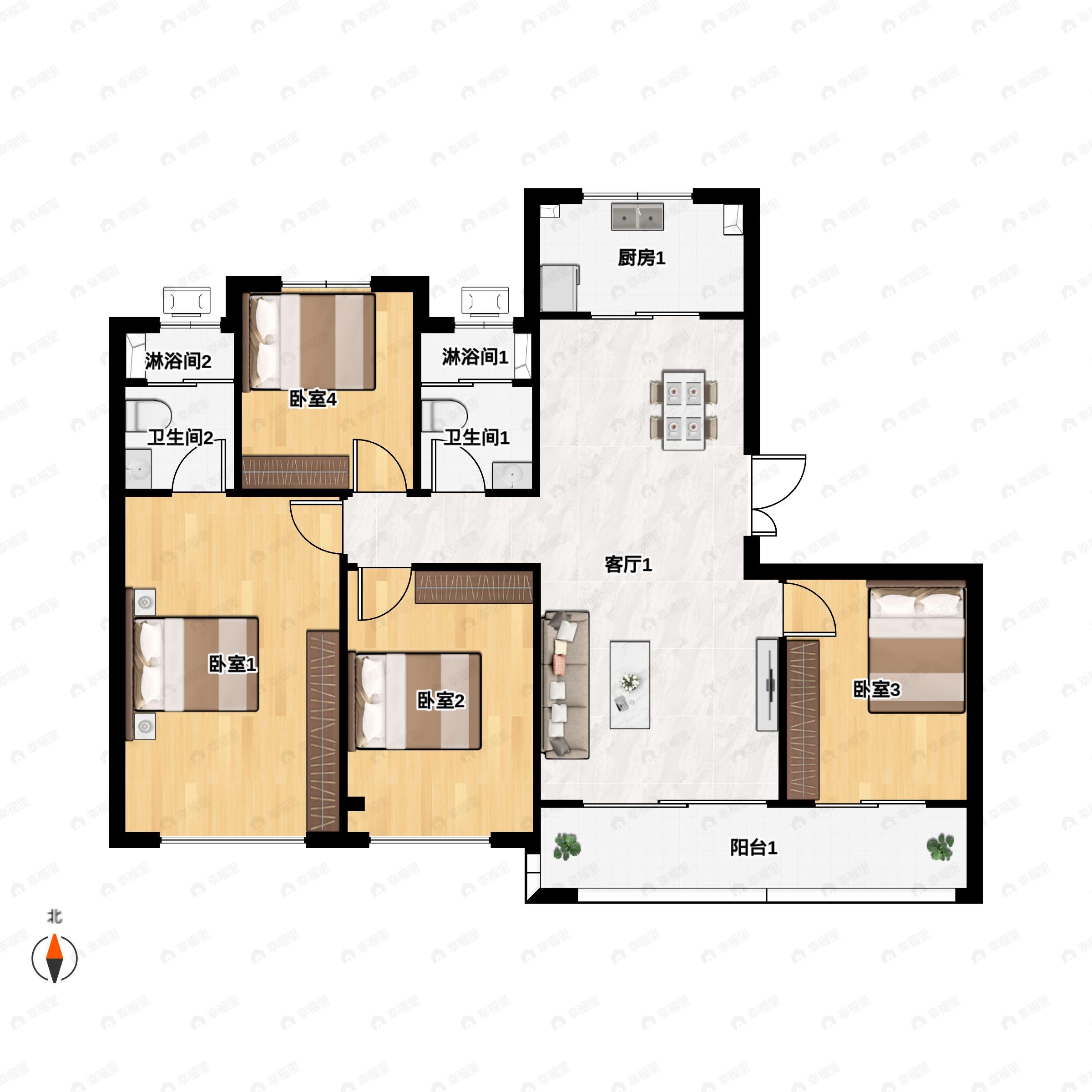 4室2厅2卫建面136平户型图