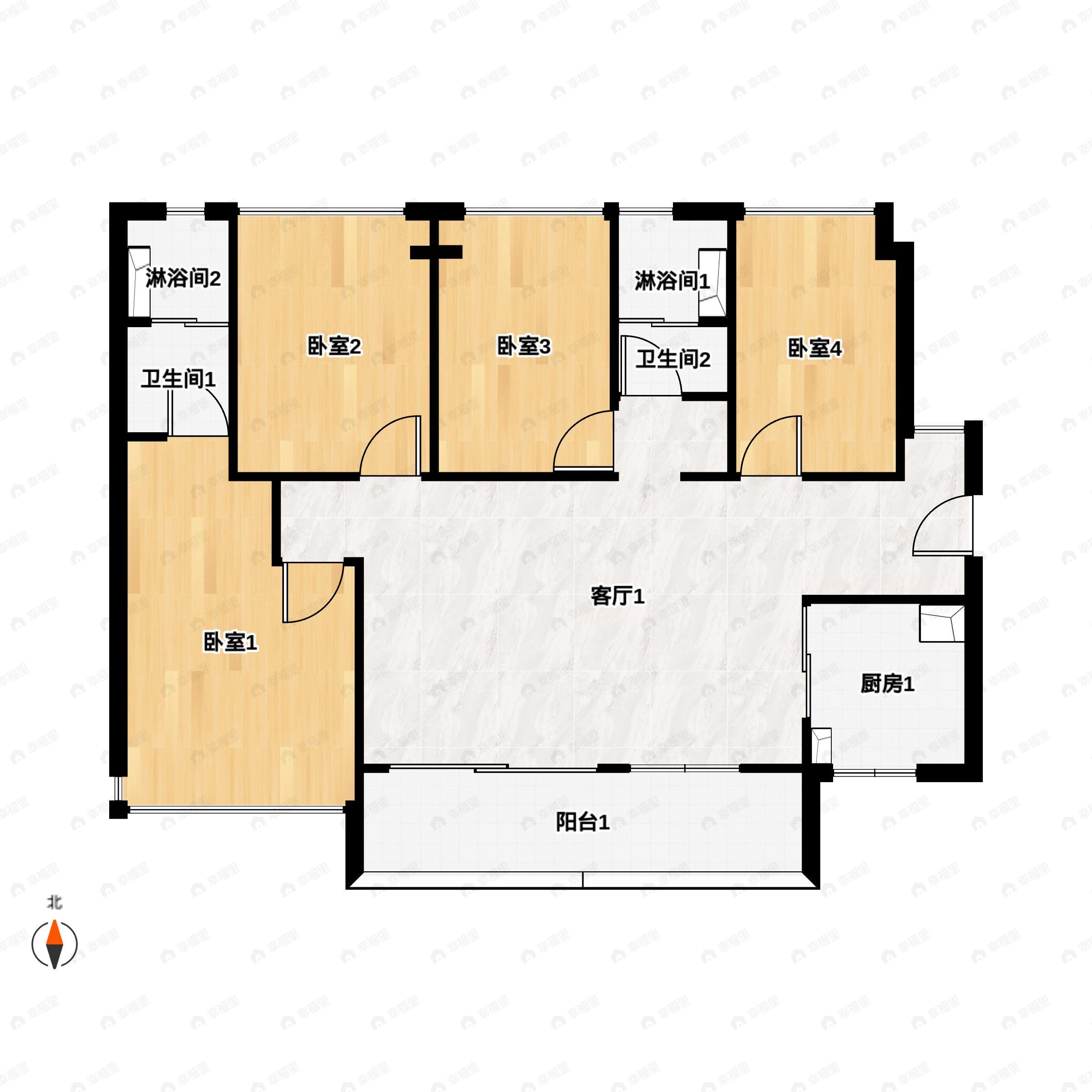 4室2厅2卫建面115平户型图