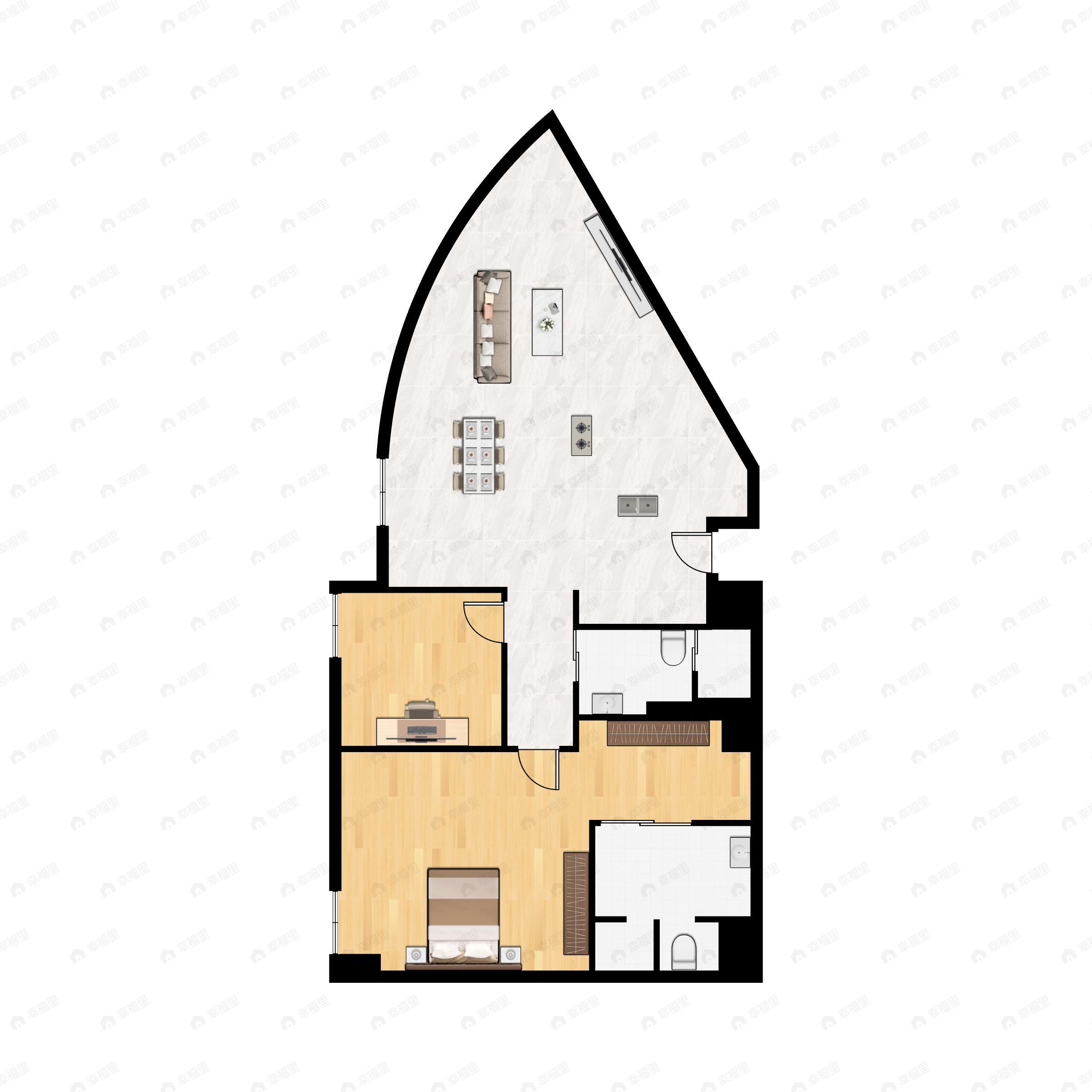 2室2厅2卫建面113平西|西北户型图