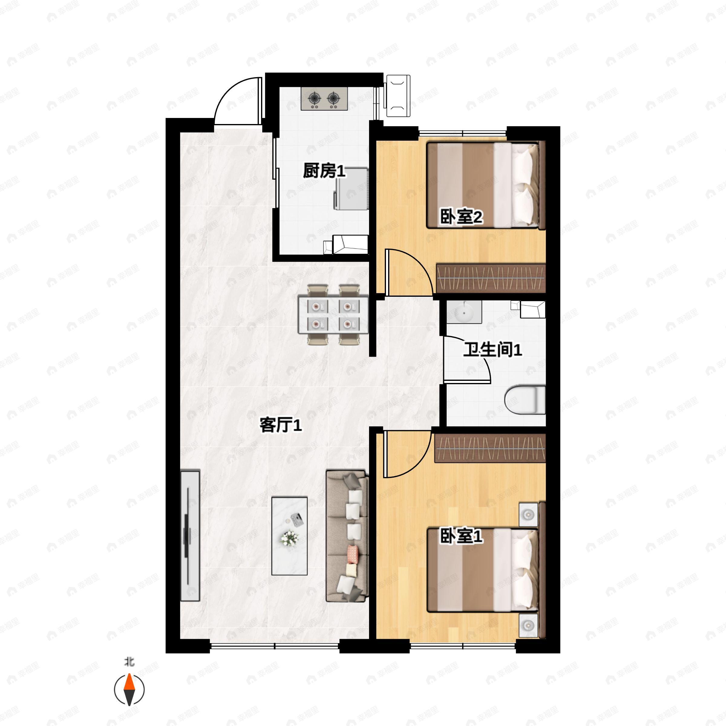 2室2厅1卫建面79平户型图