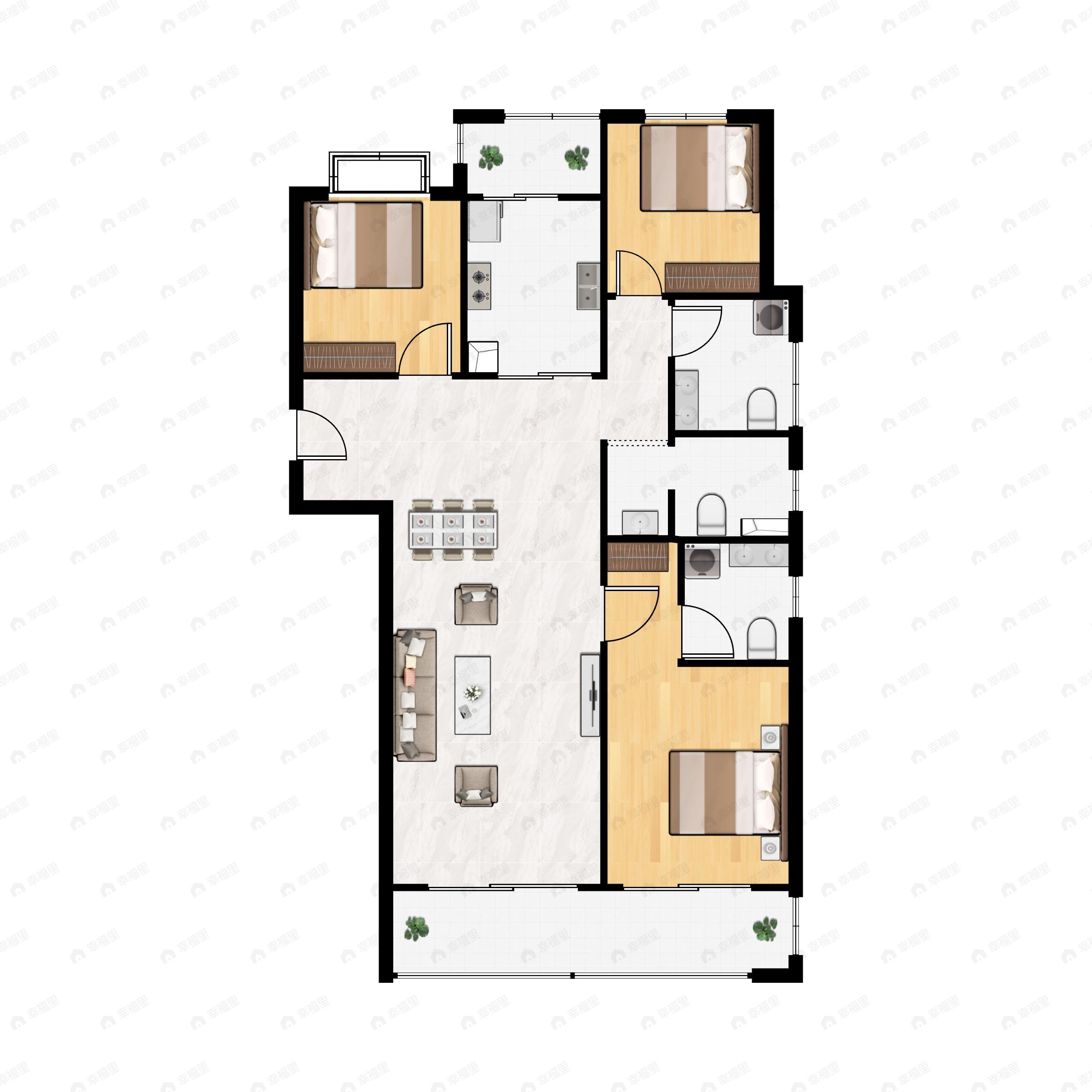 4室2厅2卫建面128平南户型图