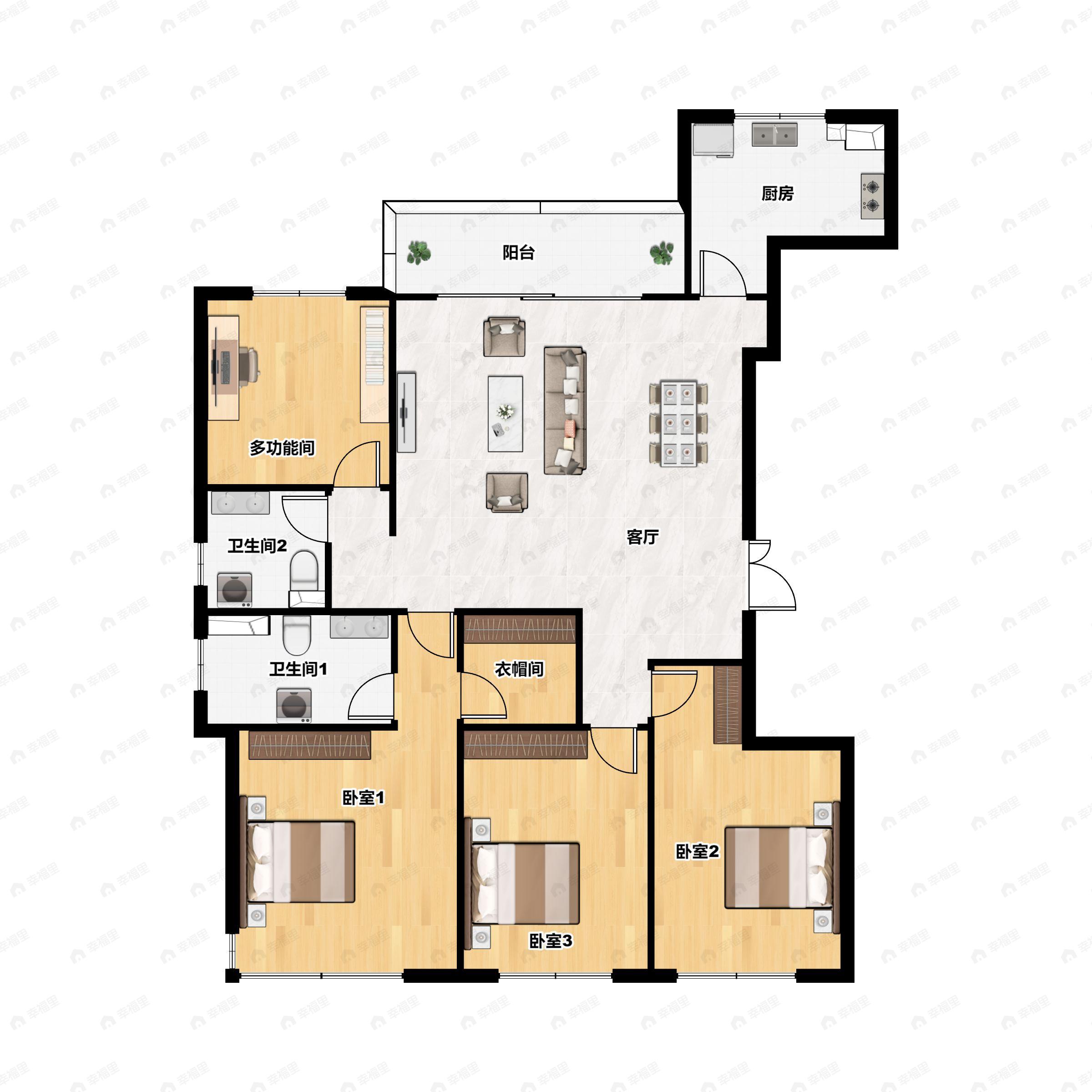 4室2厅2卫建面150平南|北户型图