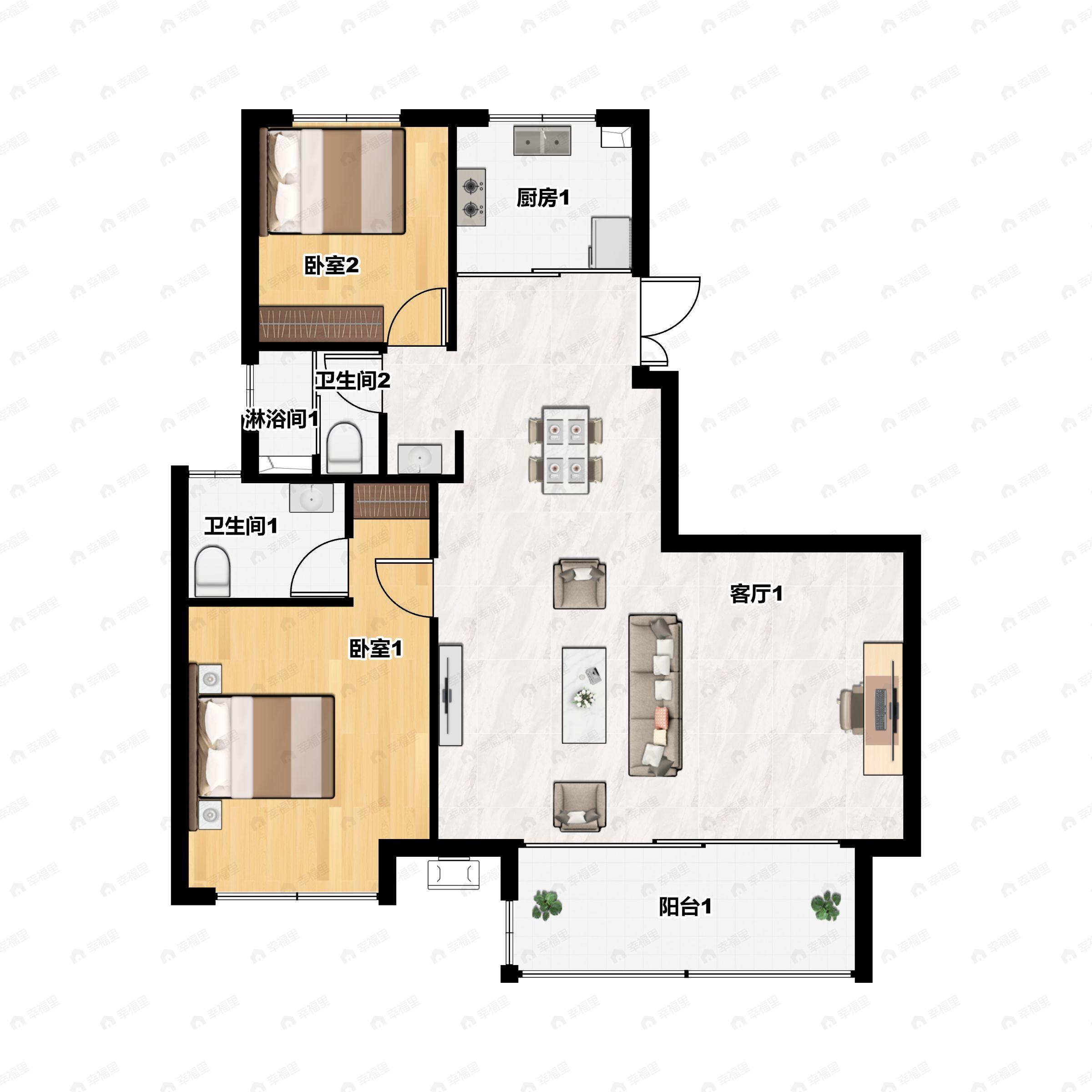 拓基鼎元府2室2厅2卫户型图