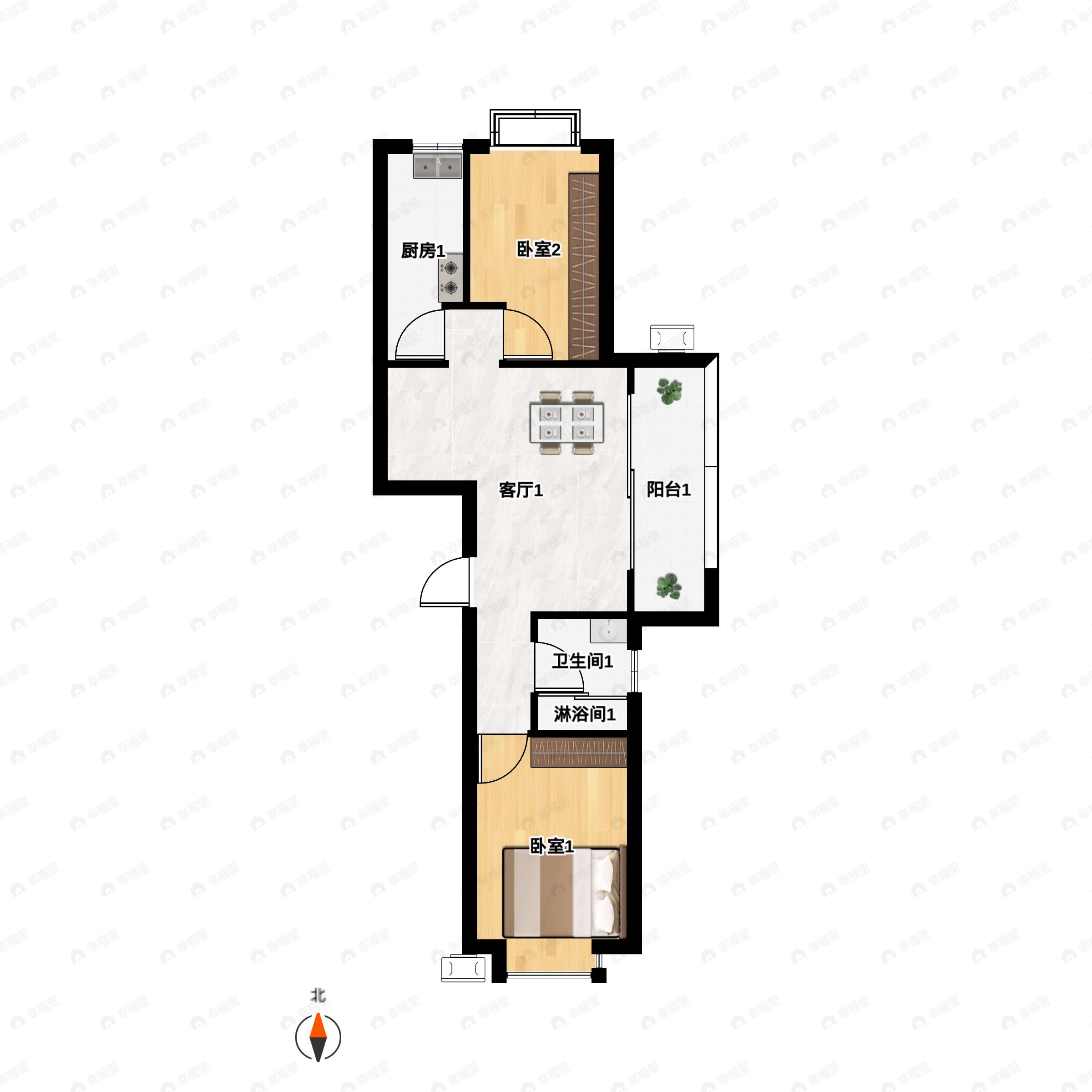 2室2厅1卫建面79平南户型图