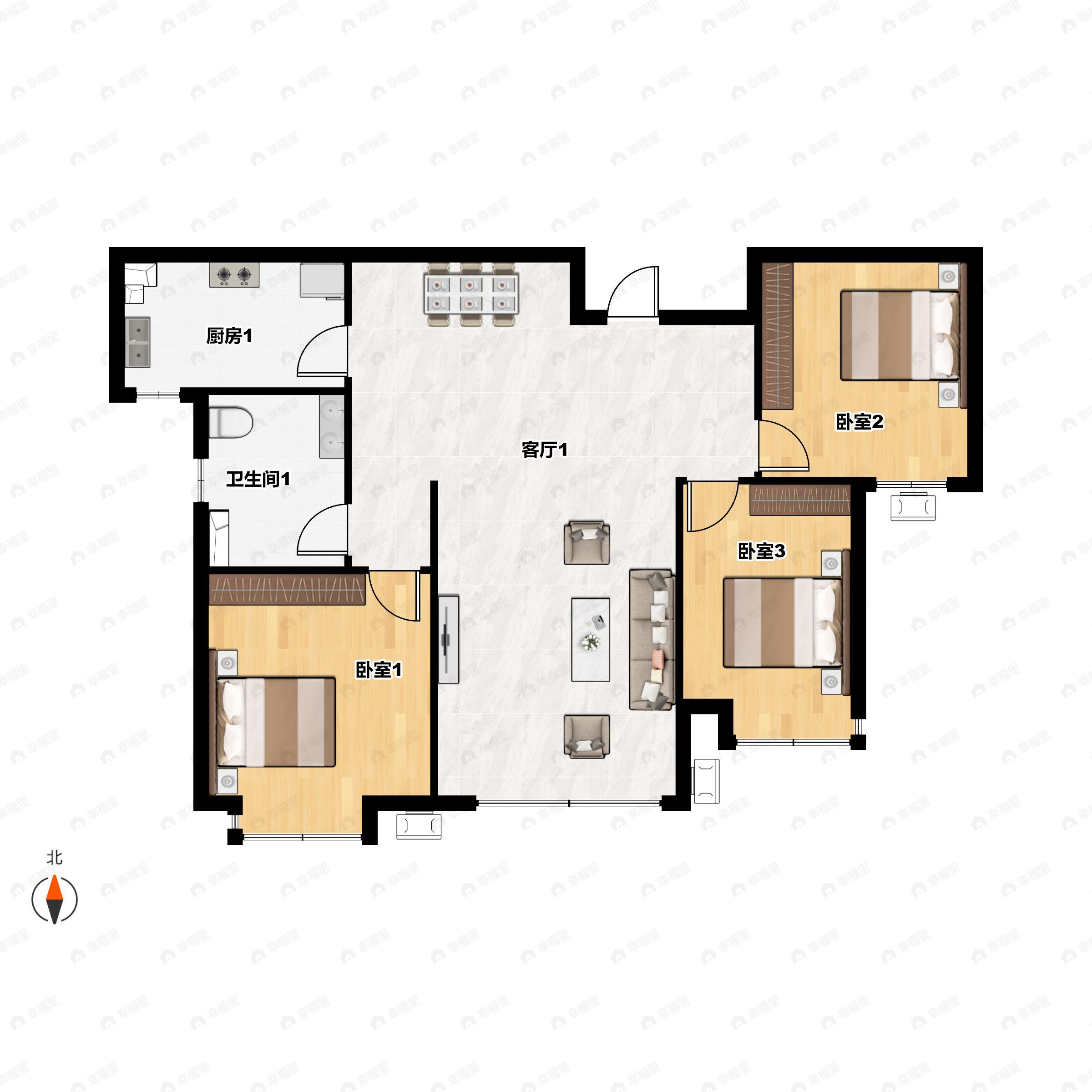 恒大文化旅游城3室2厅1卫户型图