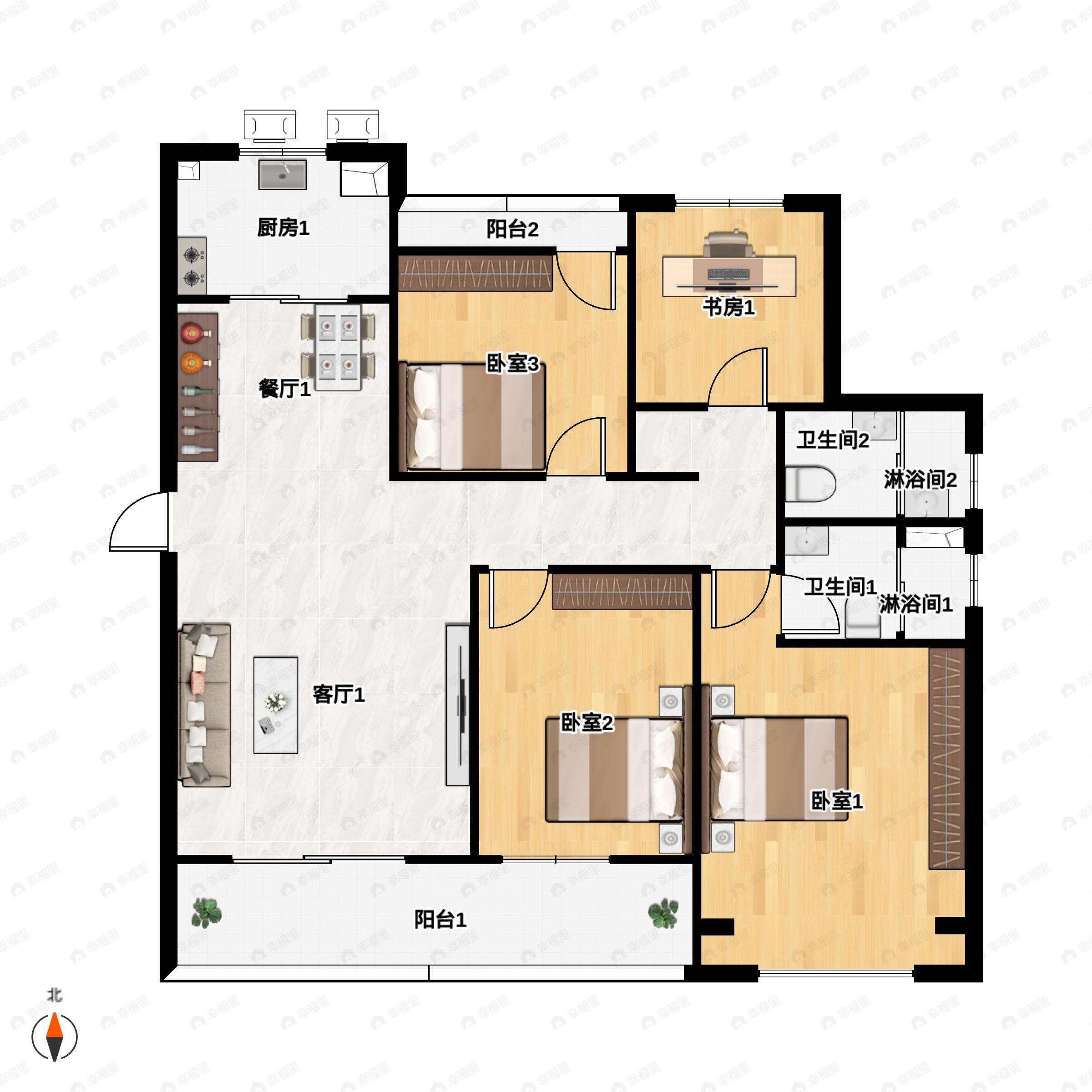 4室2厅2卫建面129平南户型图